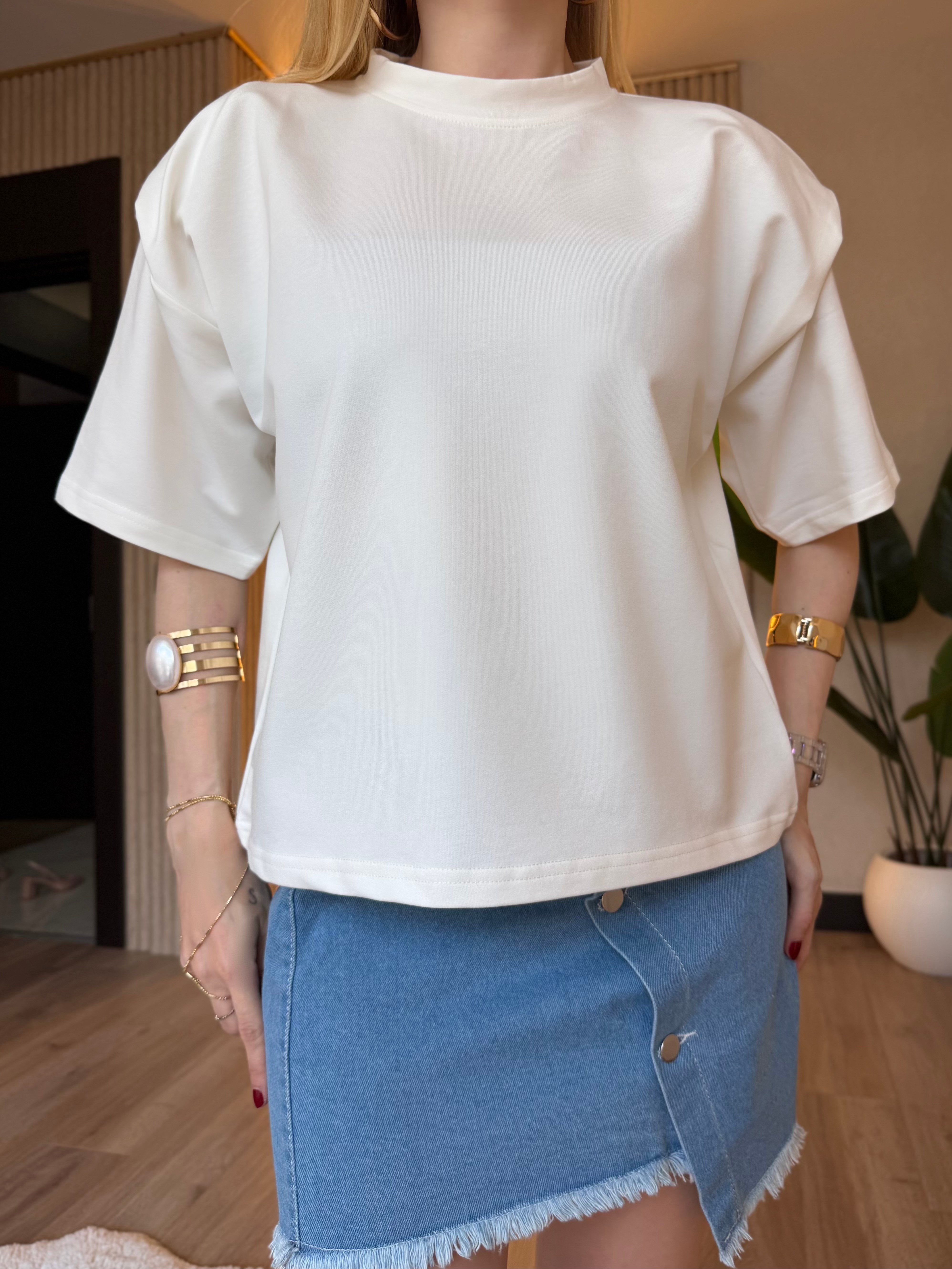 Denim Mood Vatkalı Oversize Tişört Denim Etek Takım