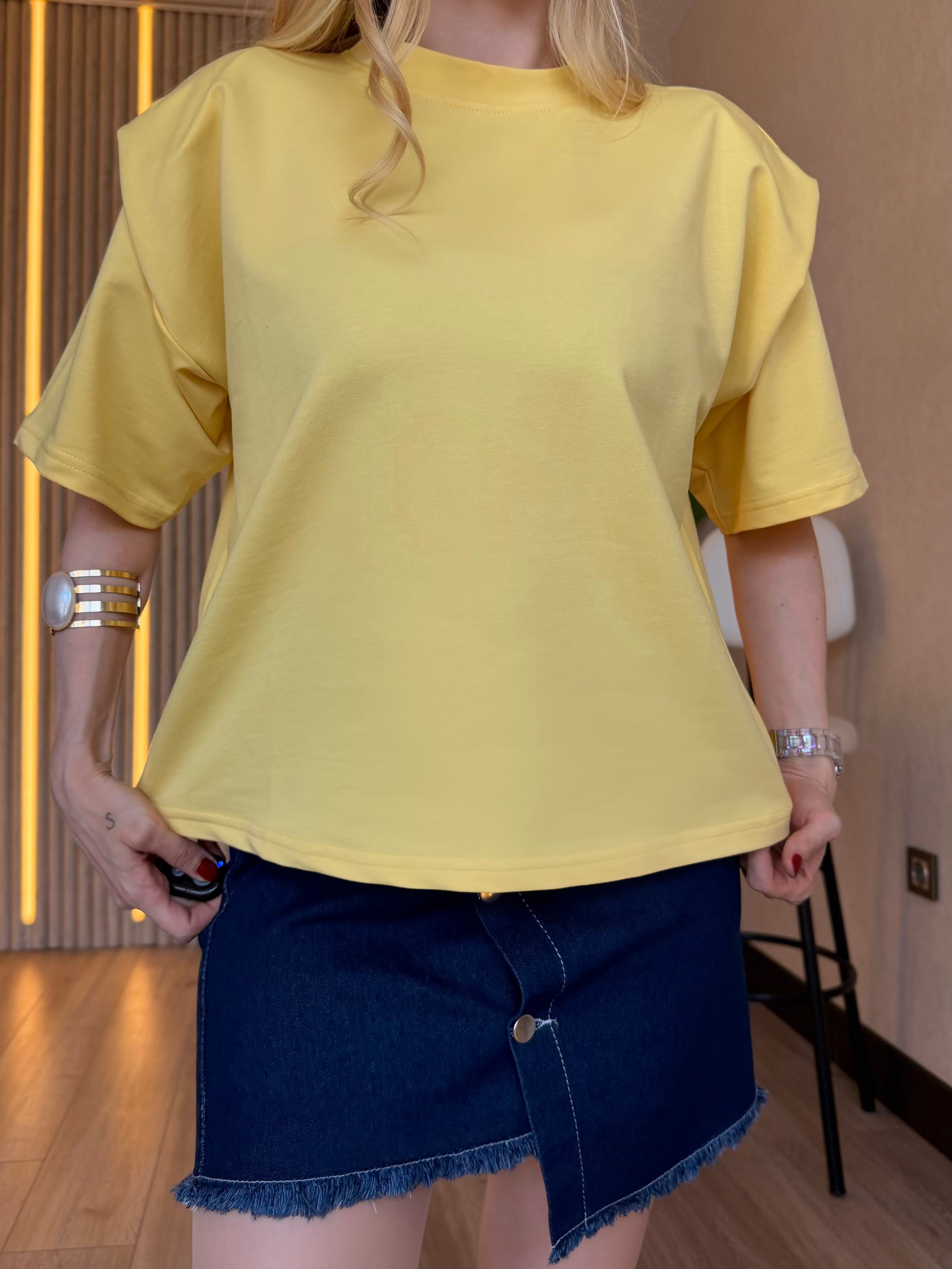 Denim Mood Vatkalı Oversize Tişört Denim Etek Takım