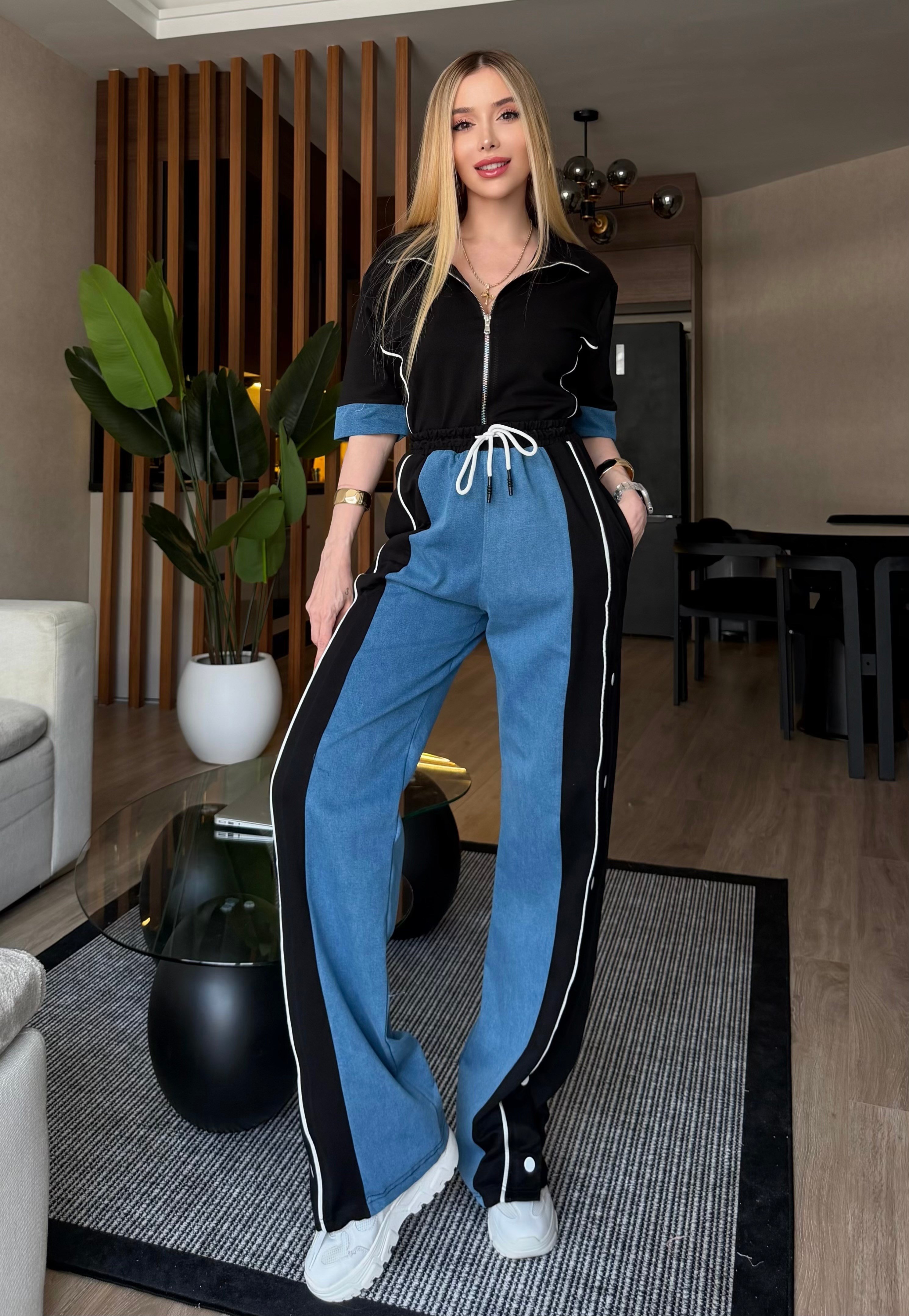 Denim Motion Çıtçıt Detaylı Tasarım Takım Siyah
