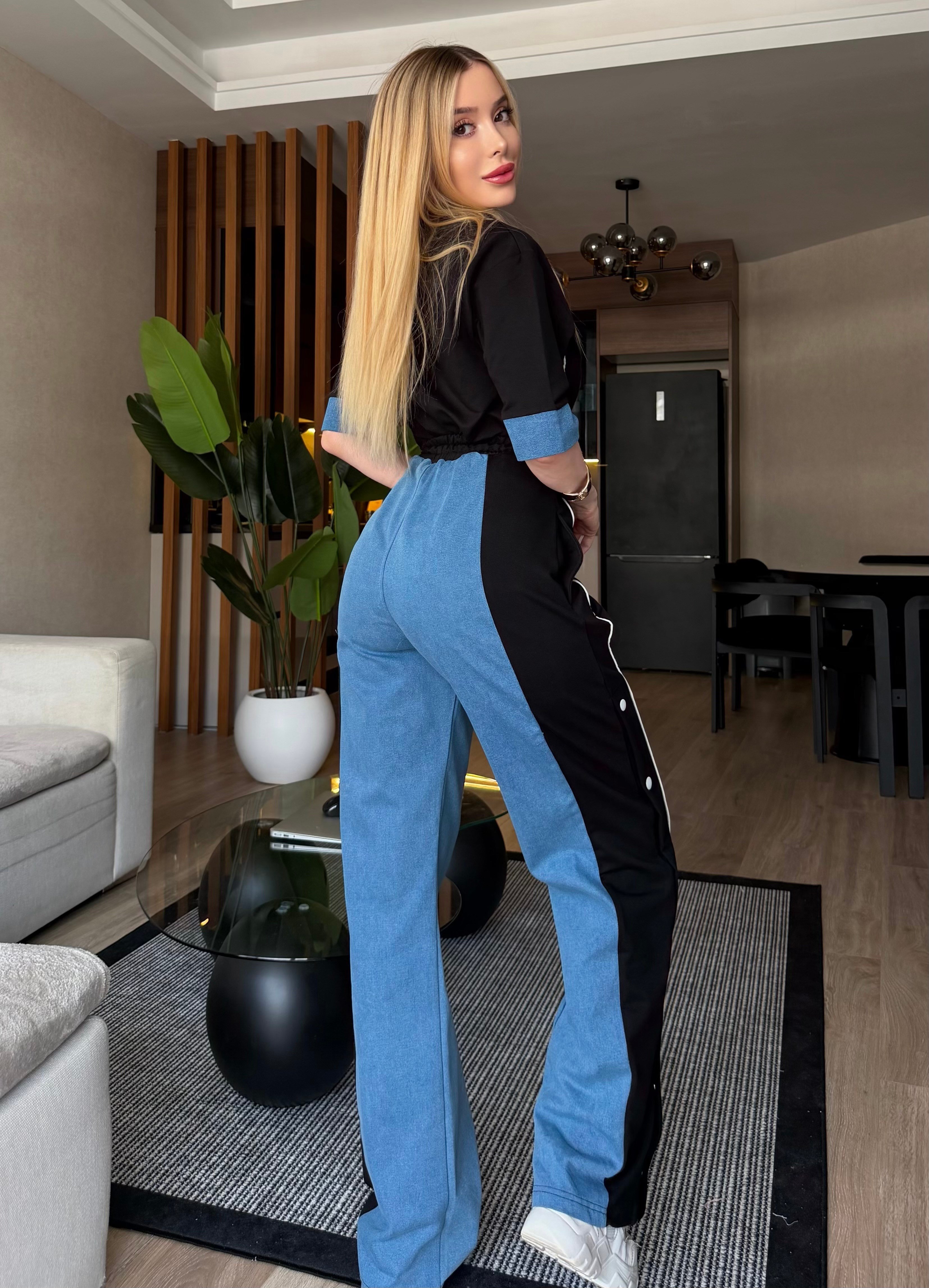 Denim Motion Çıtçıt Detaylı Tasarım Takım Siyah