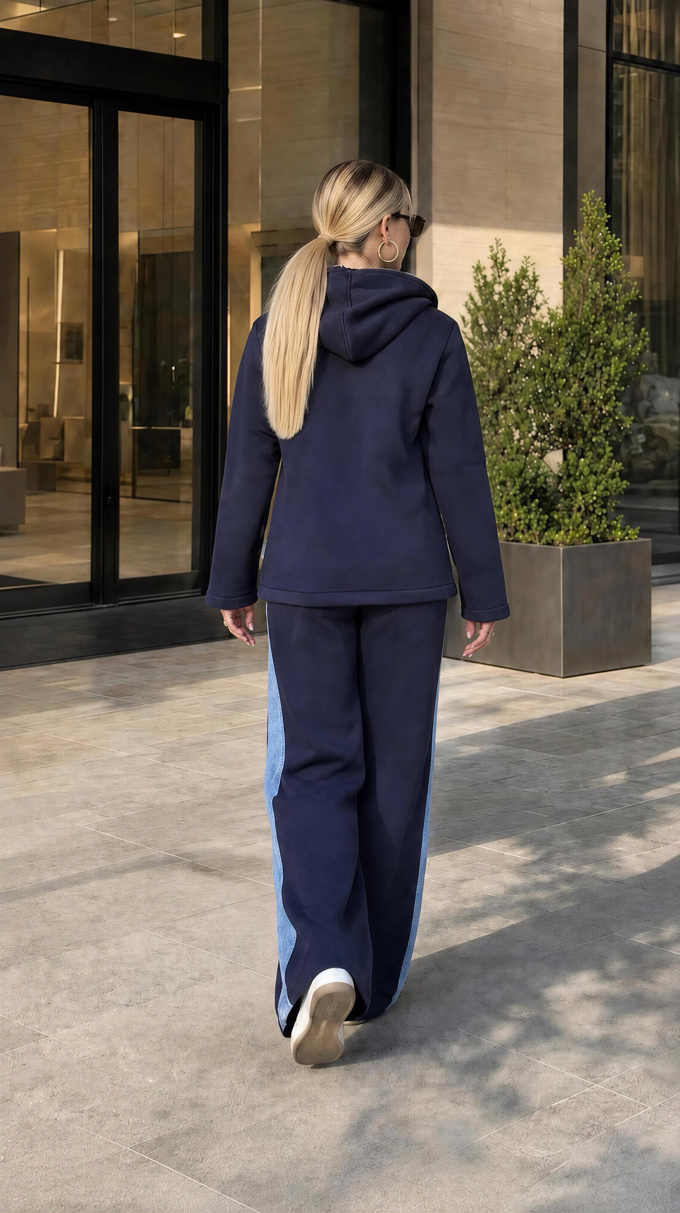 Denim Yelek Görünümlü 3 İplik İçi Şardonlu Garnili Takım