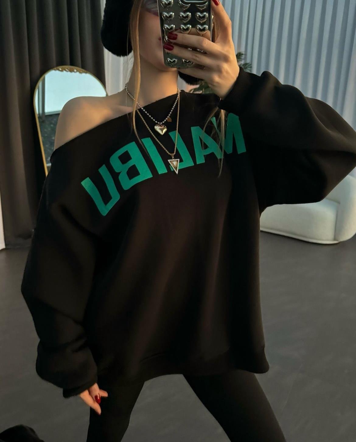 Düşük Omuz İçi Polarlı Malibu Sweatshirt