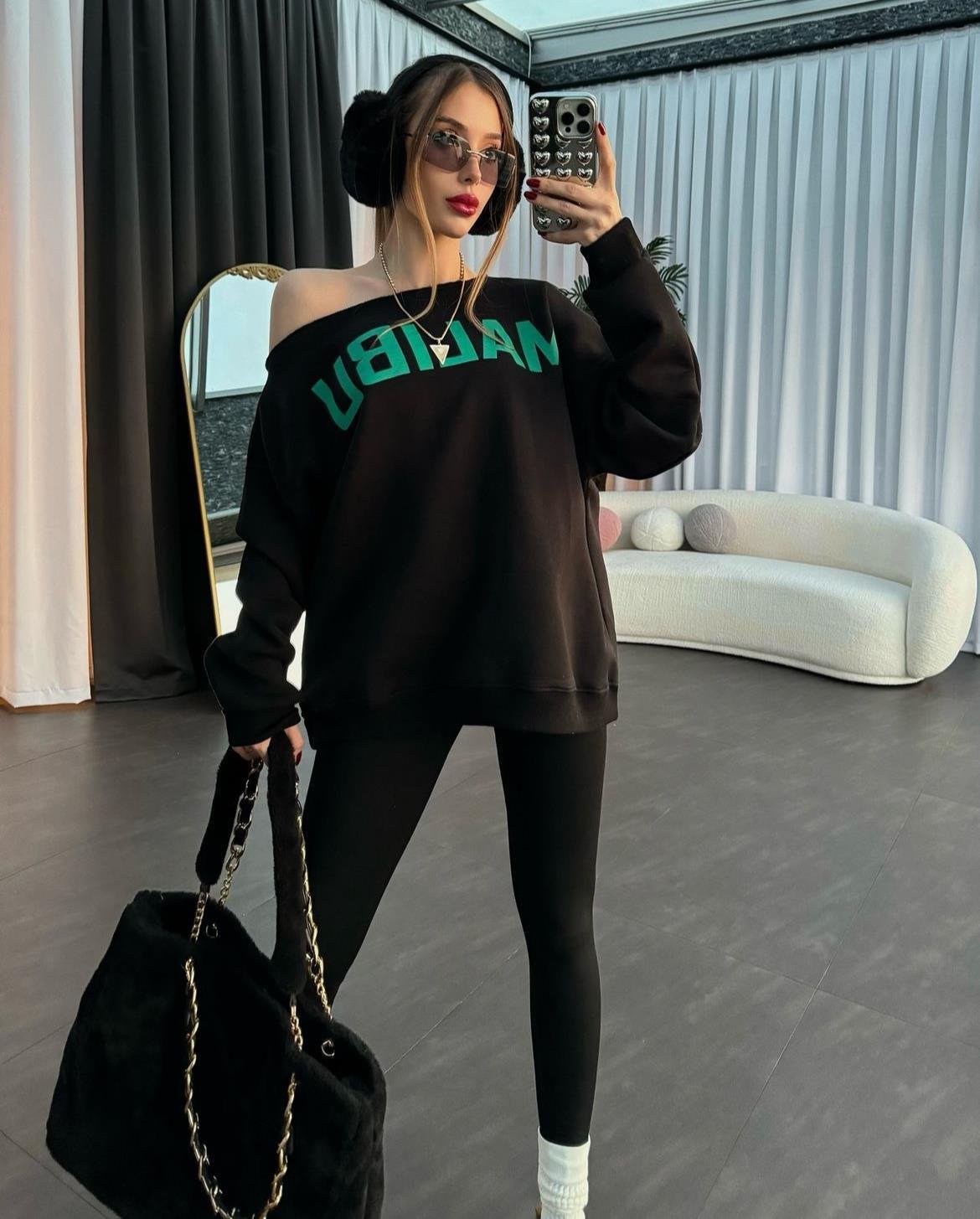 Düşük Omuz İçi Polarlı Malibu Sweatshirt