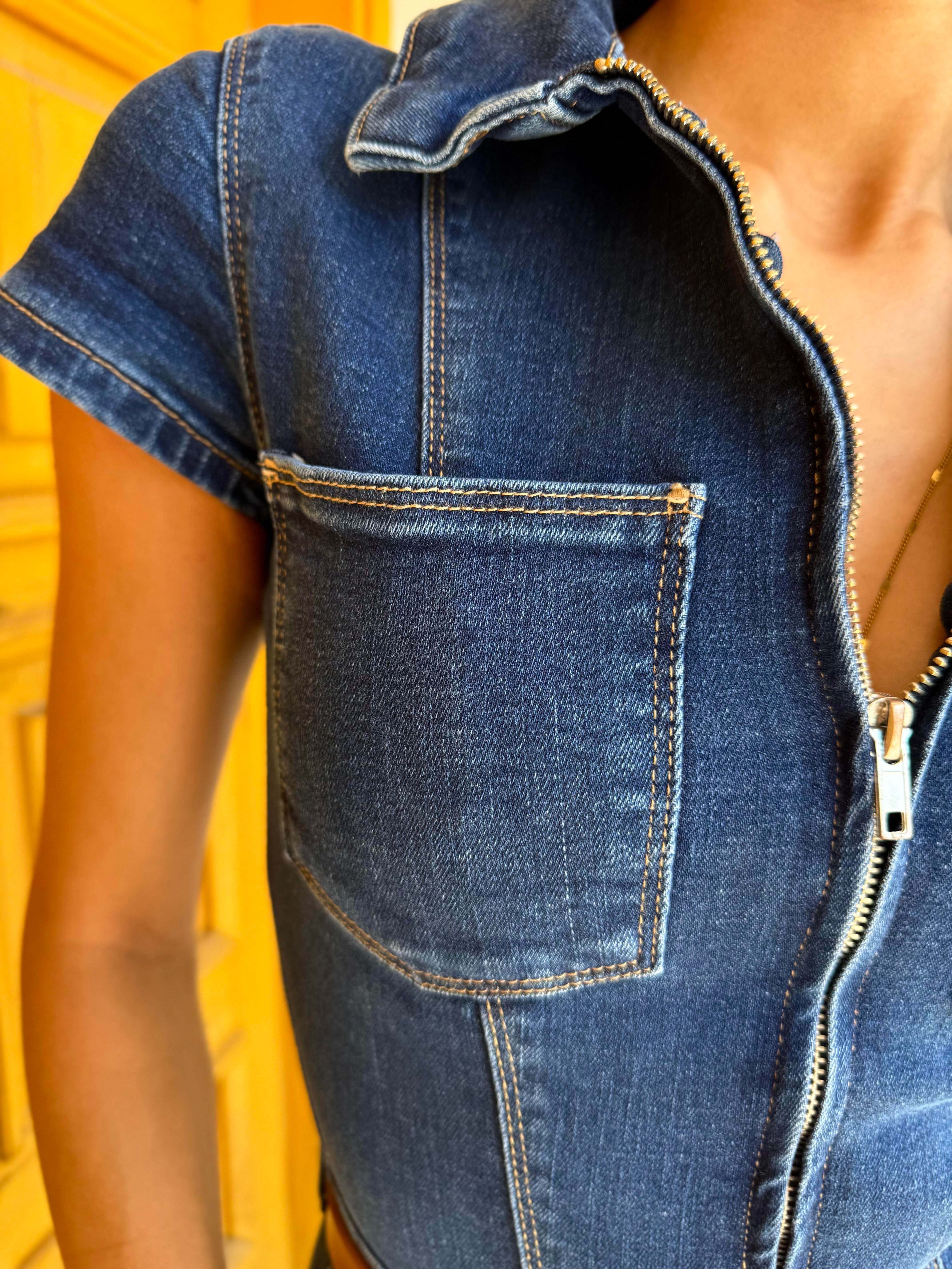 Essential Fit Vücuda Oturan Fermuarlı Vintage Tulum (Kemer Dahil Değildir)