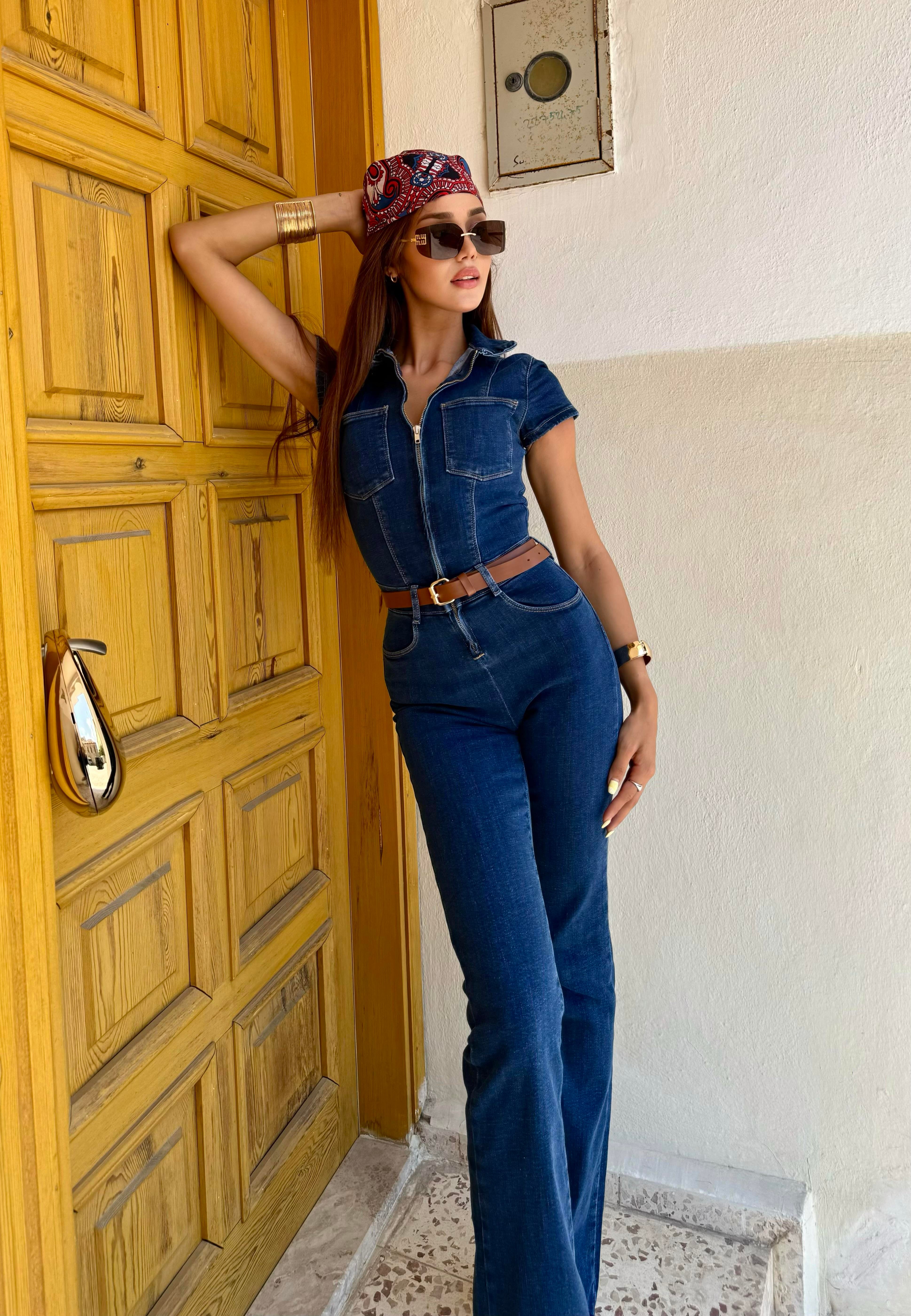 Essential Fit Vücuda Oturan Fermuarlı Vintage Tulum (Kemer Dahil Değildir)