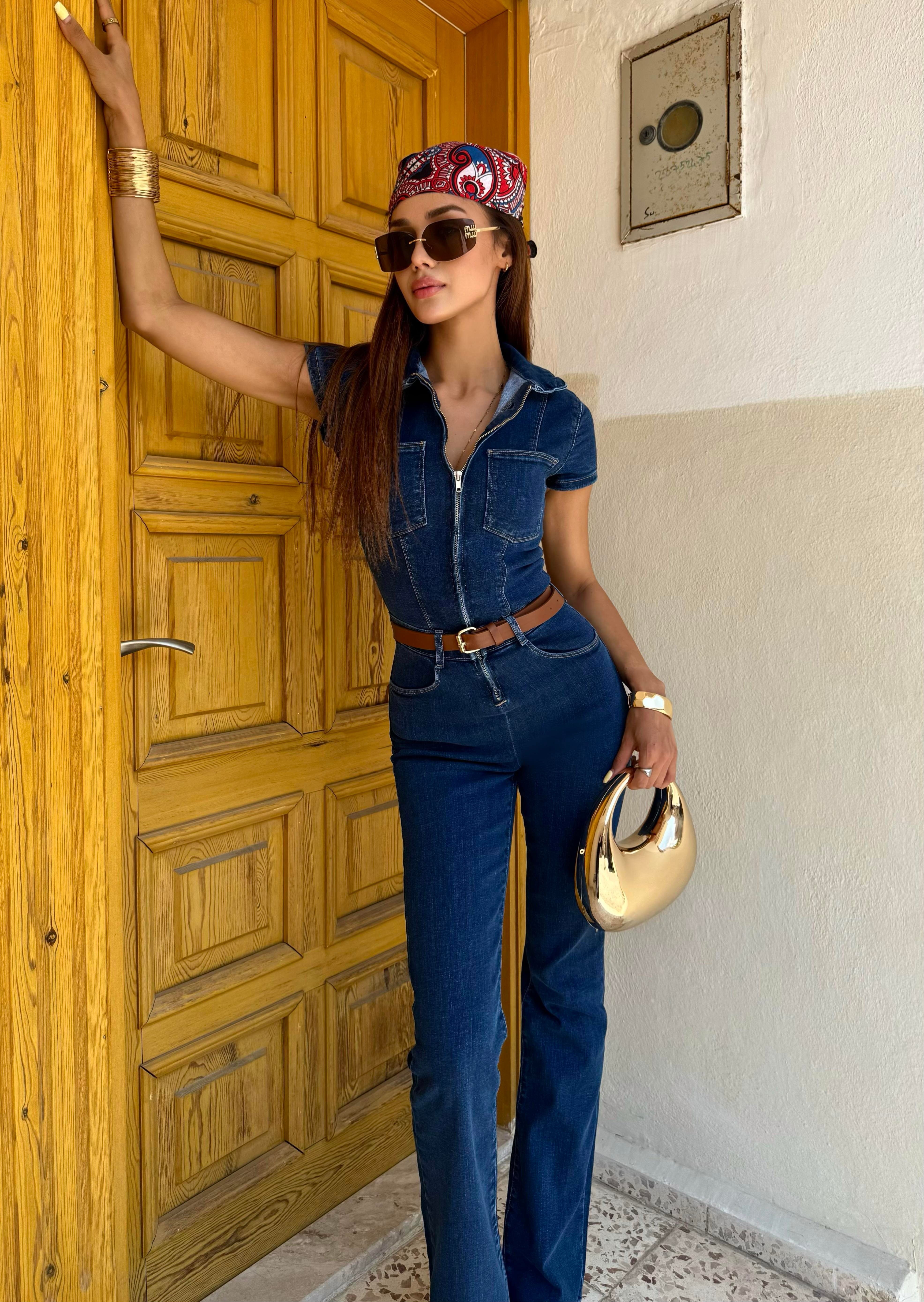 Essential Fit Vücuda Oturan Fermuarlı Vintage Tulum (Kemer Dahil Değildir)