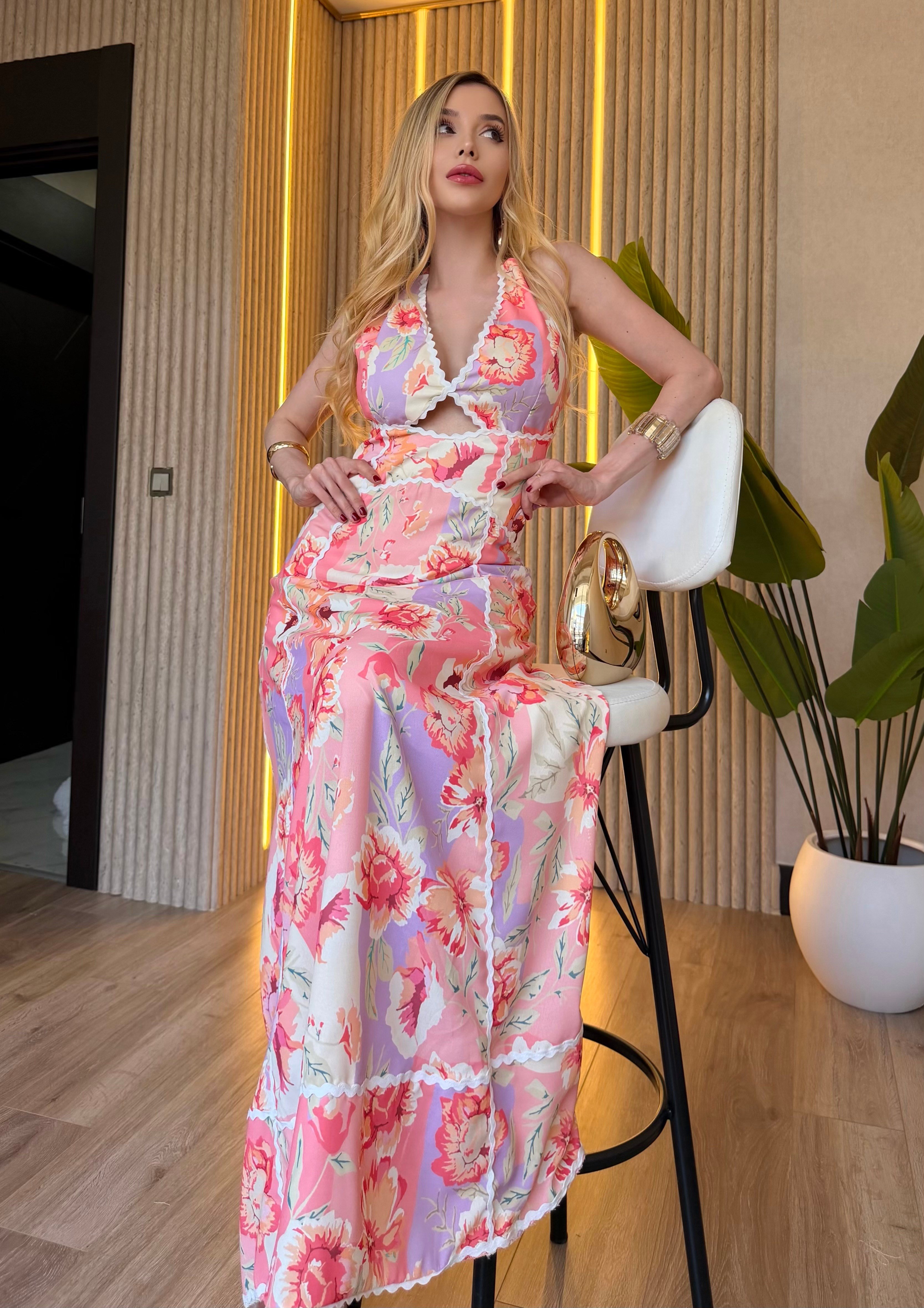 Flora Romance Sırt Bağlama Maxi Elbise