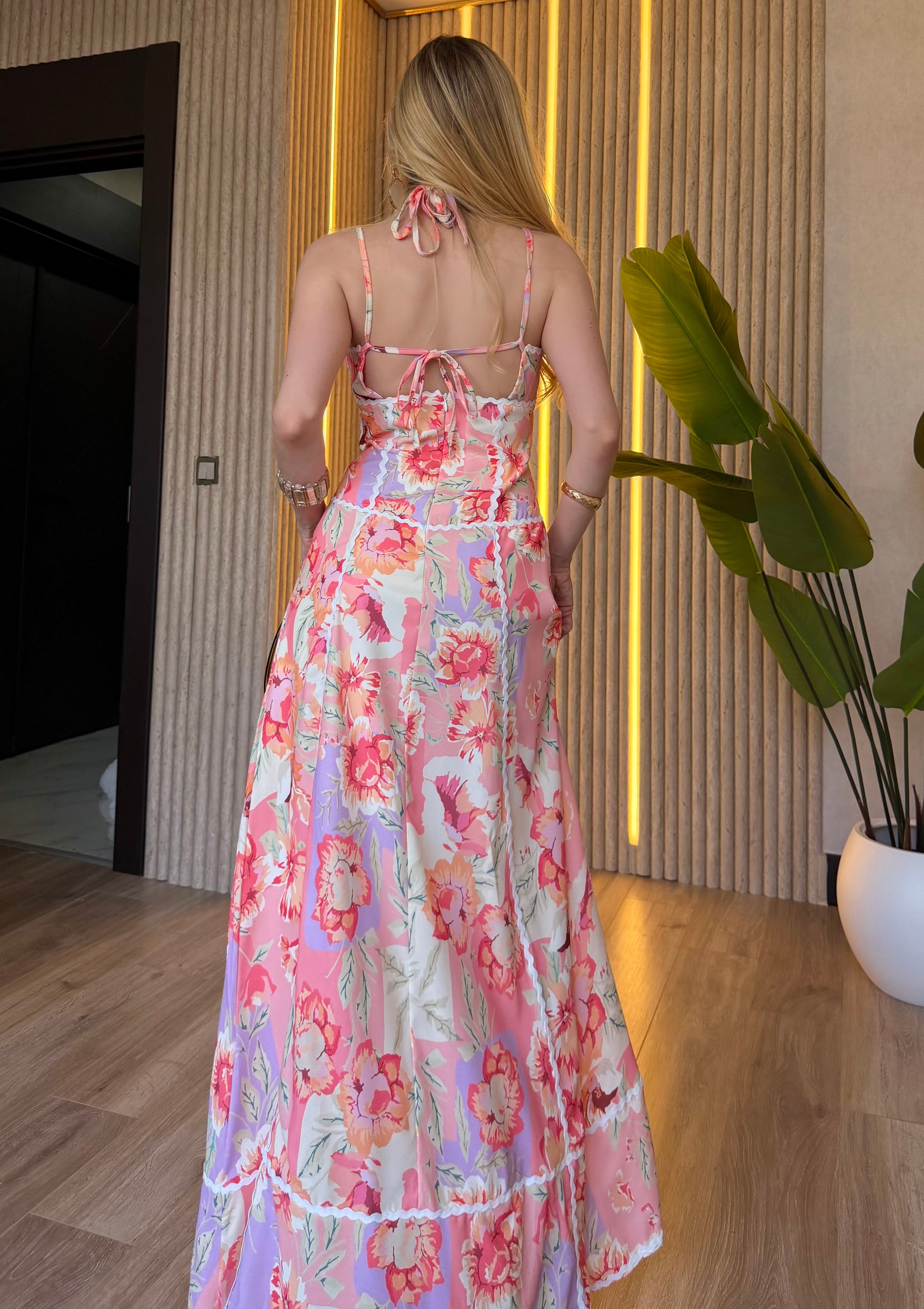 Flora Romance Sırt Bağlama Maxi Elbise