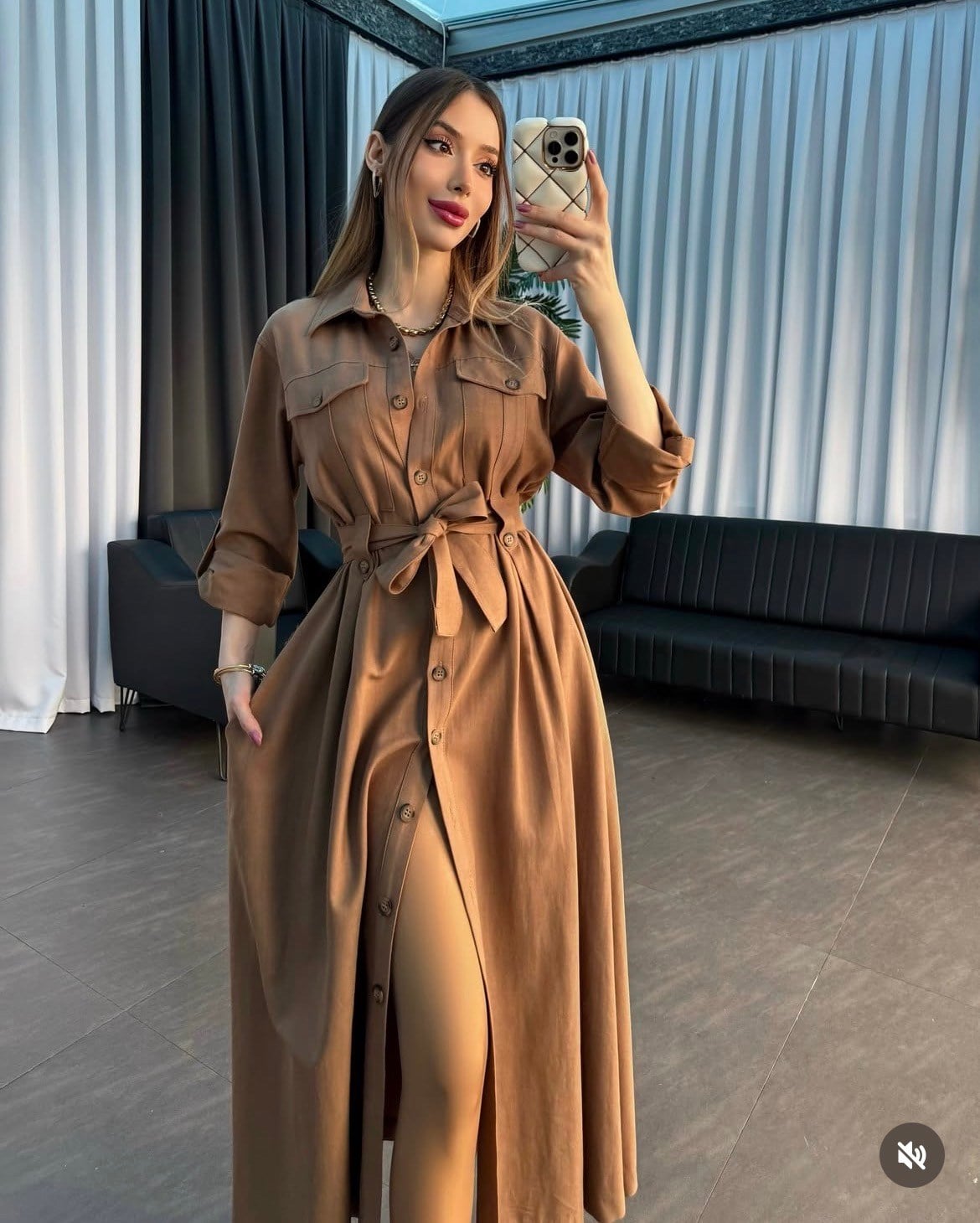 Gabardin Kumaş Düğme Ve Bağlama Detaylı Terra Elbise Haki