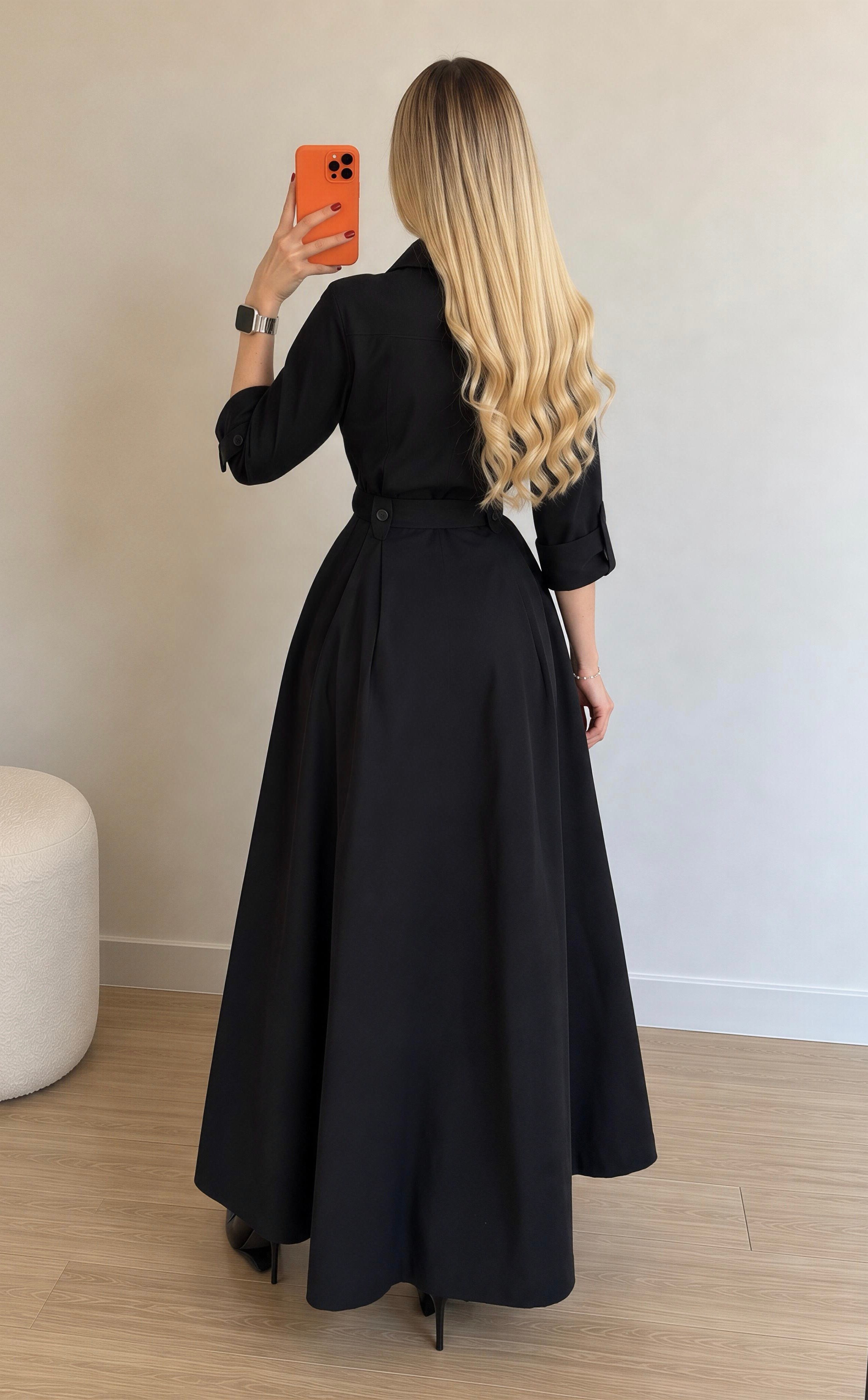 Gabardin Kumaş Düğme Ve Bağlama Detaylı Terra Elbise