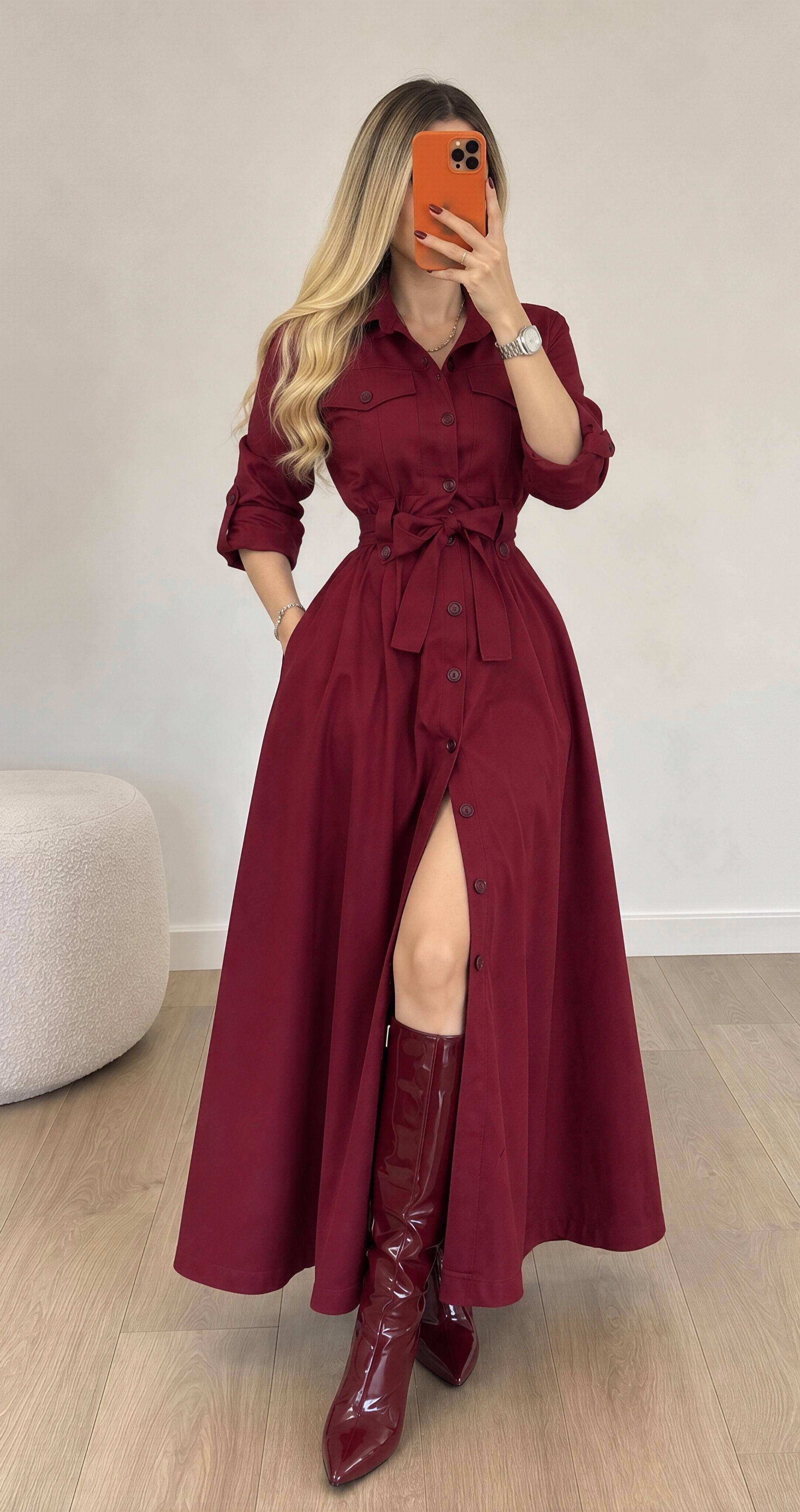 Gabardin Kumaş Düğme Ve Bağlama Detaylı Terra Elbise