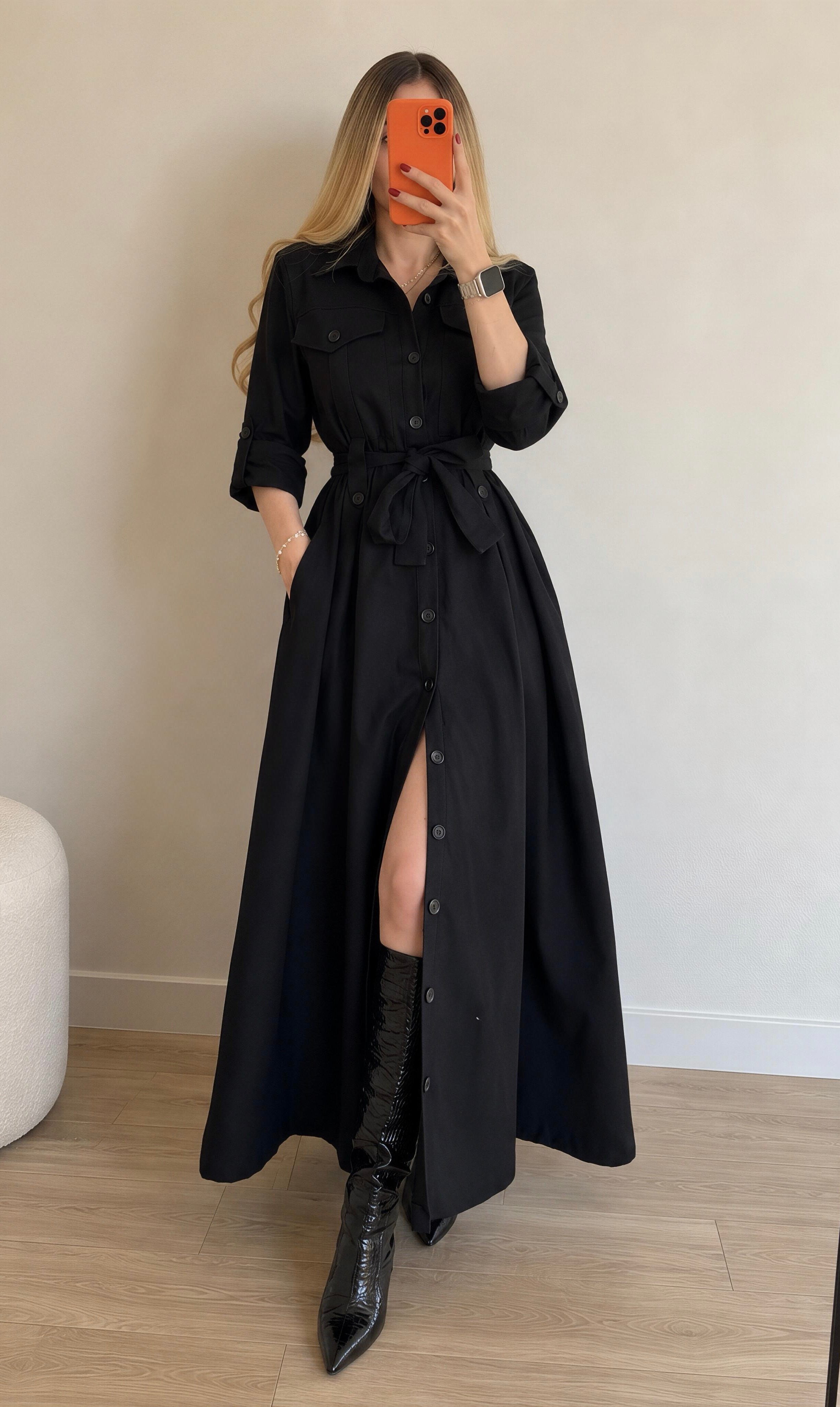 Gabardin Kumaş Düğme Ve Bağlama Detaylı Terra Elbise