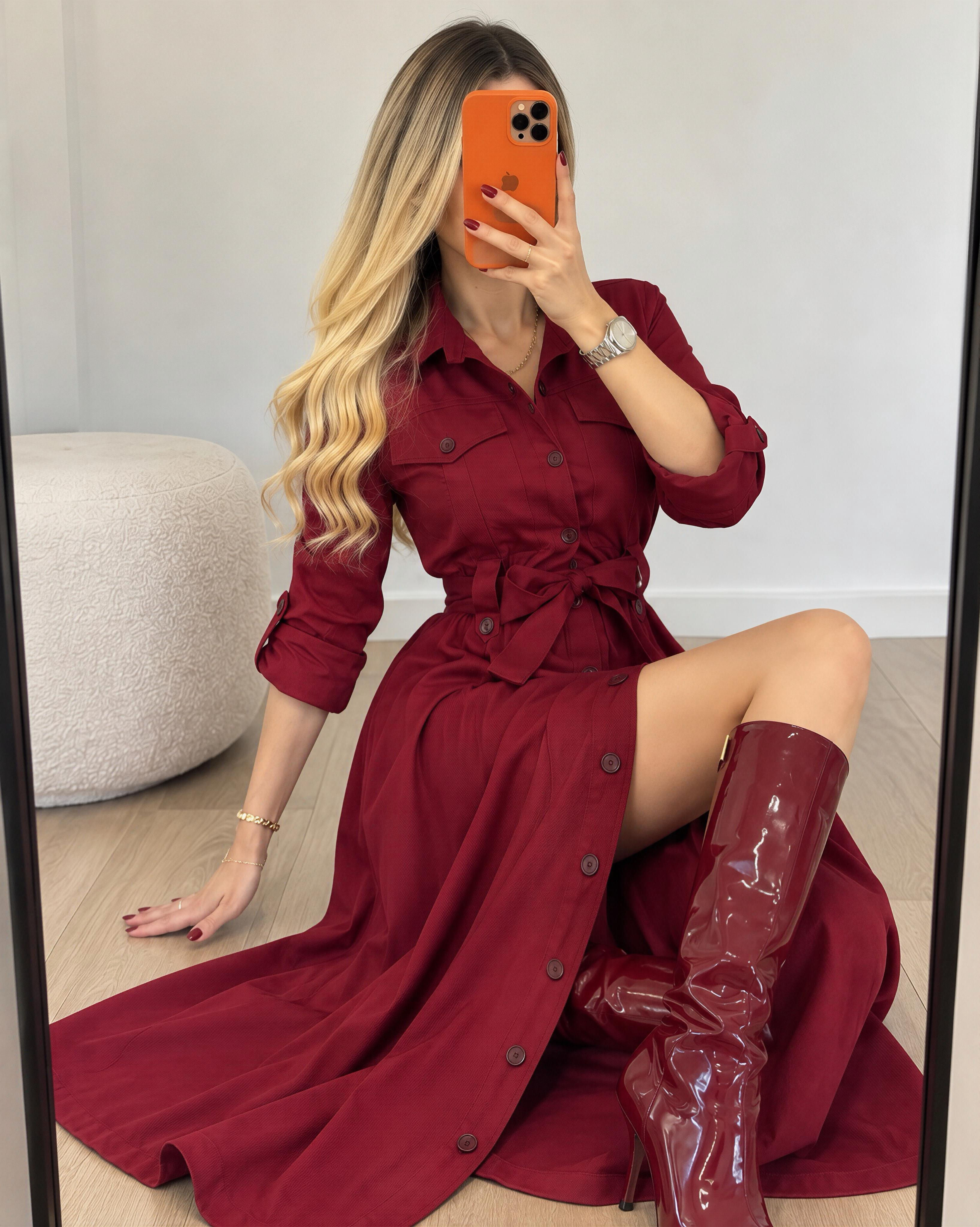 Gabardin Kumaş Düğme Ve Bağlama Detaylı Terra Elbise