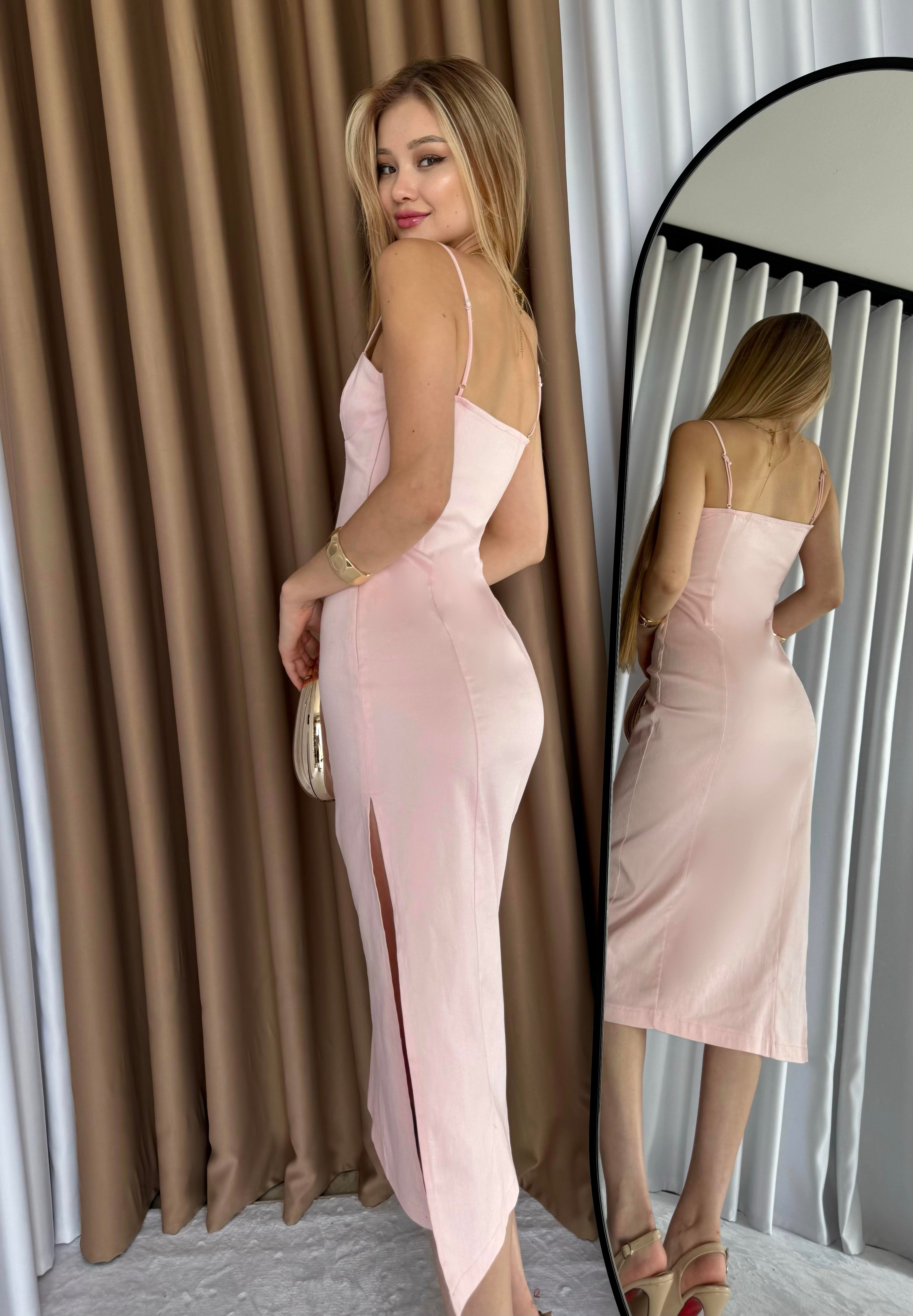 Gabardin Kumaş Nude Grace Göğüs Detaylı Zarif Midi Elbise