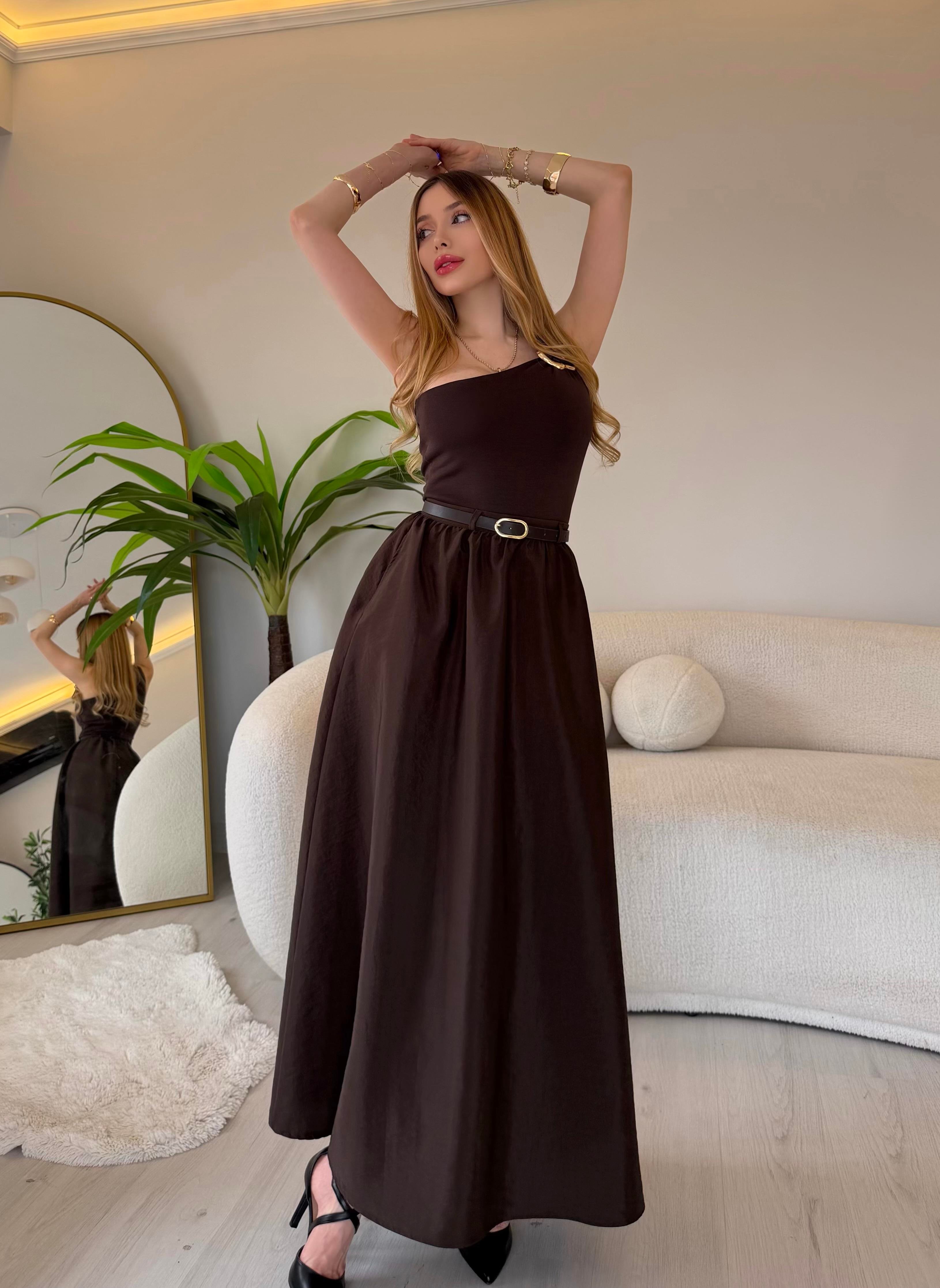 Gold Detail Elegance Body A Kesim Kendinden Kemerli Etek