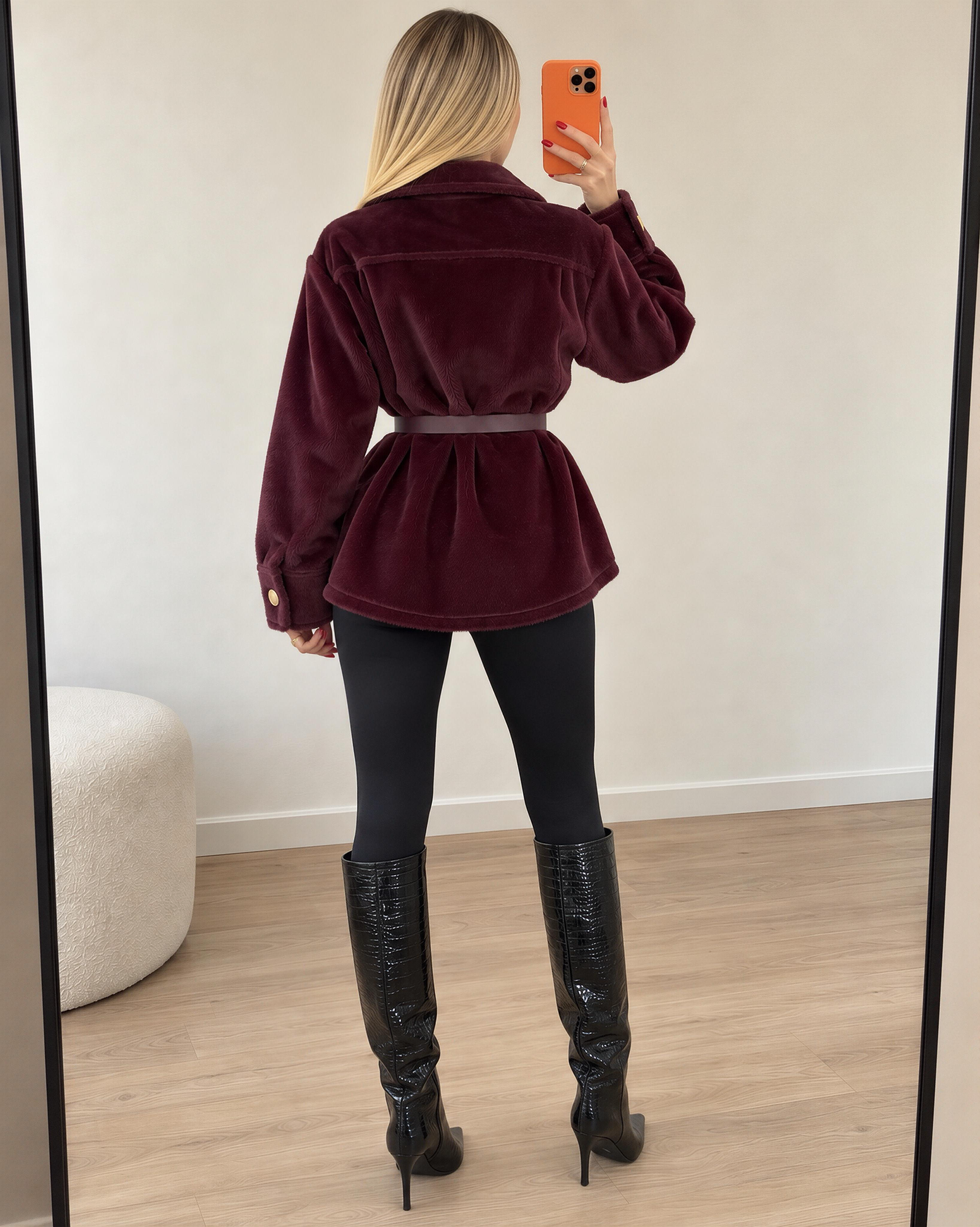 Gold Fox Kemerli Peluş Dokulu Gömlek Ceket