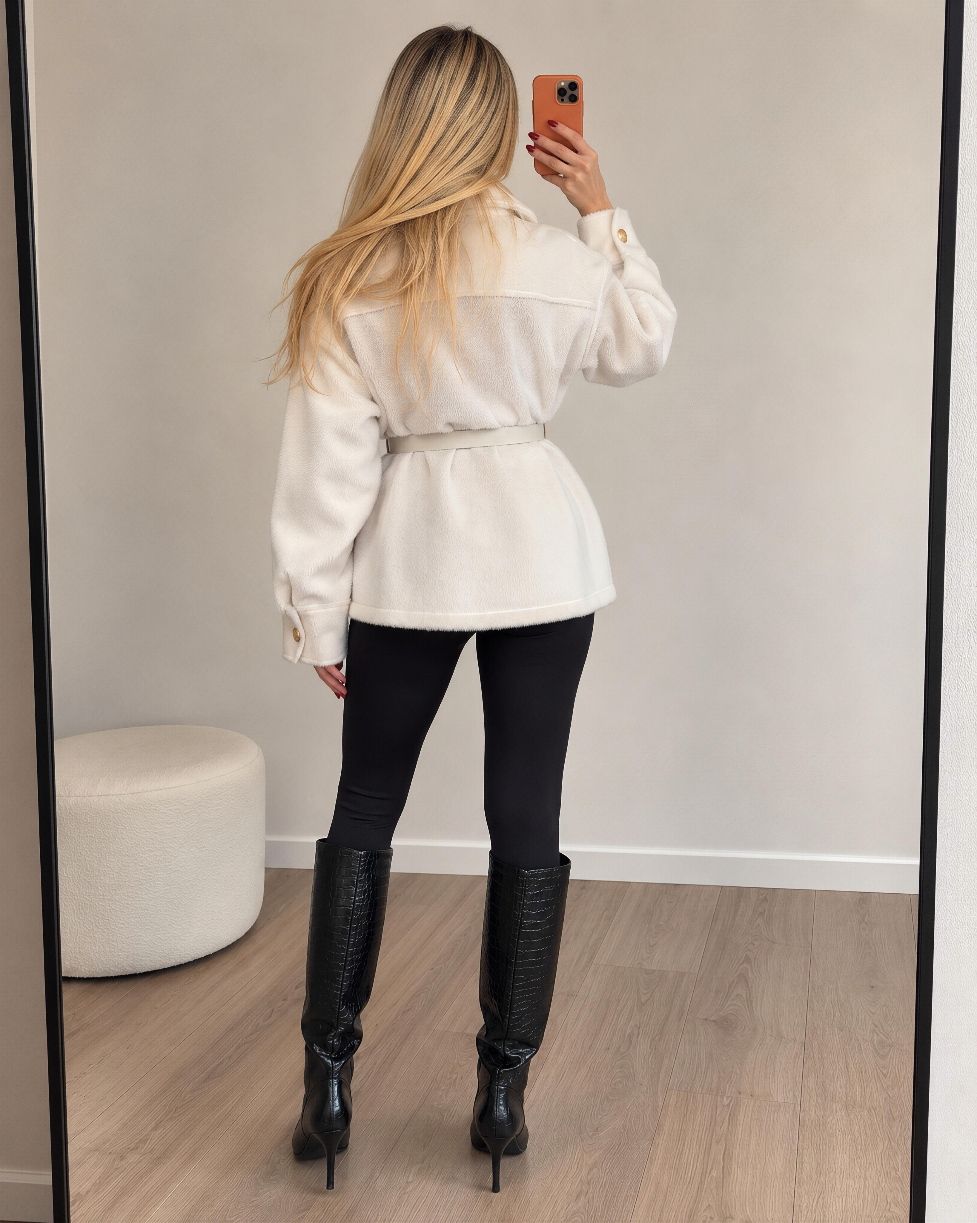 Gold Fox Kemerli Peluş Dokulu Gömlek Ceket