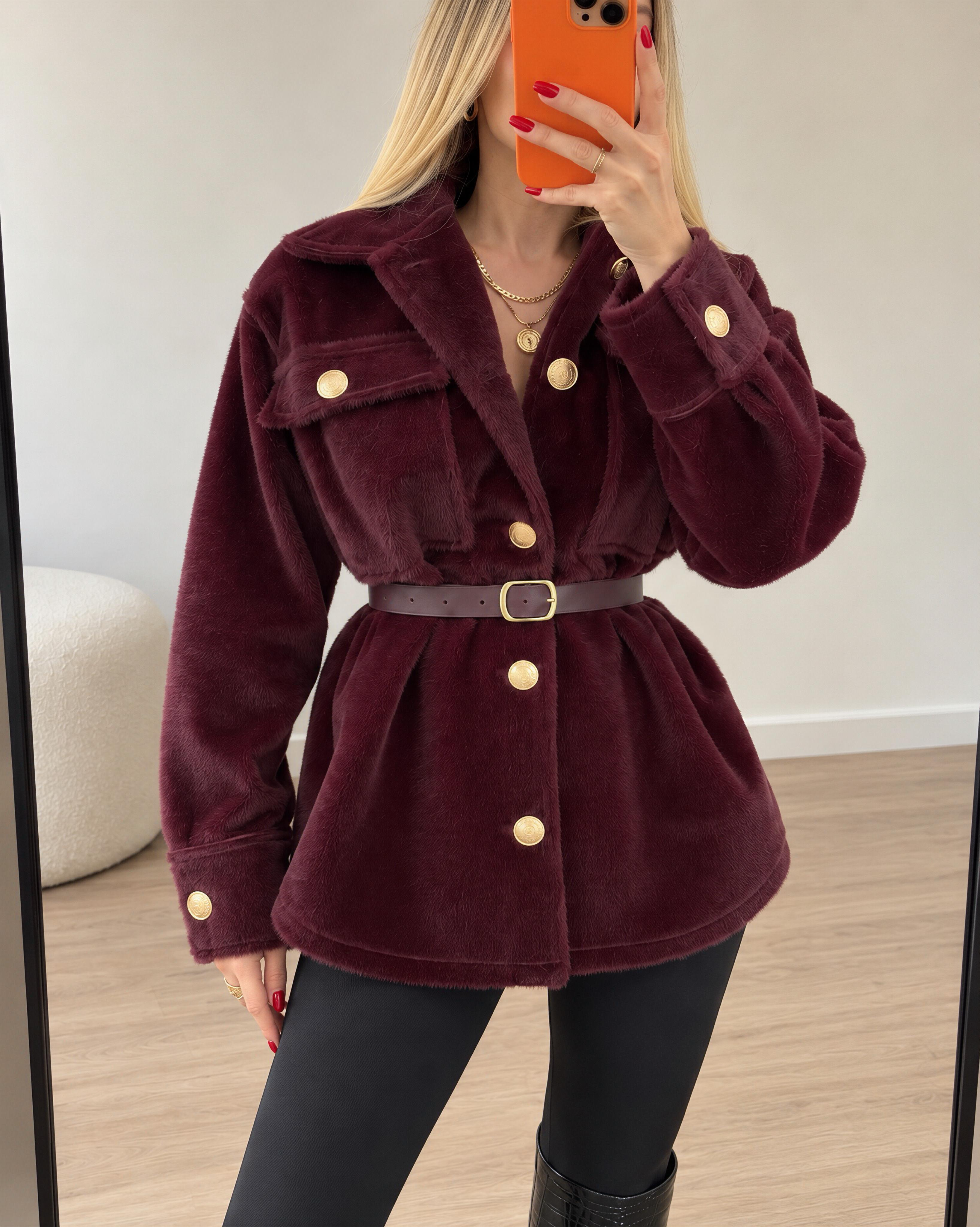 Gold Fox Kemerli Peluş Dokulu Gömlek Ceket