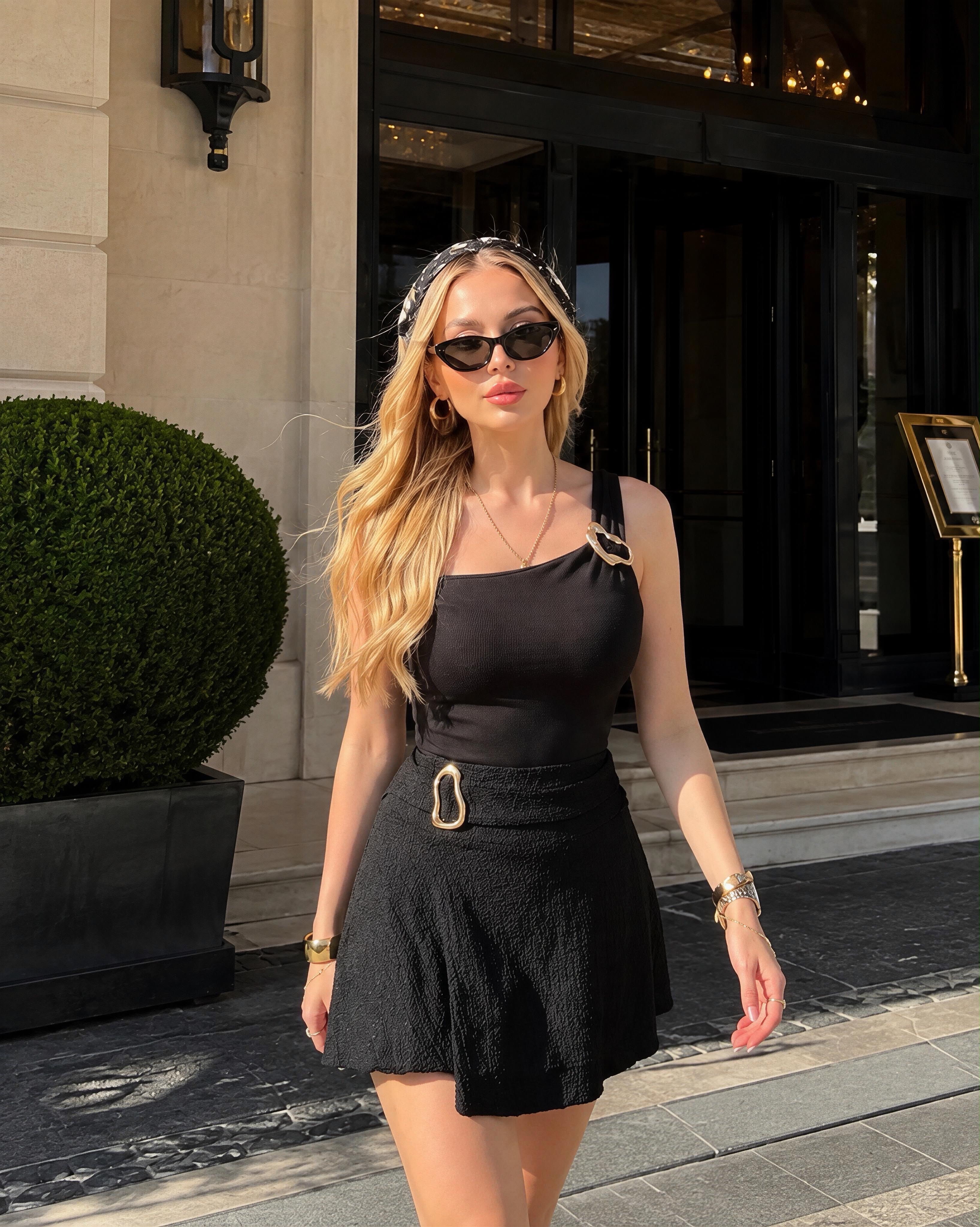 Golden Curve Asymmetric Wrap Şort Etek