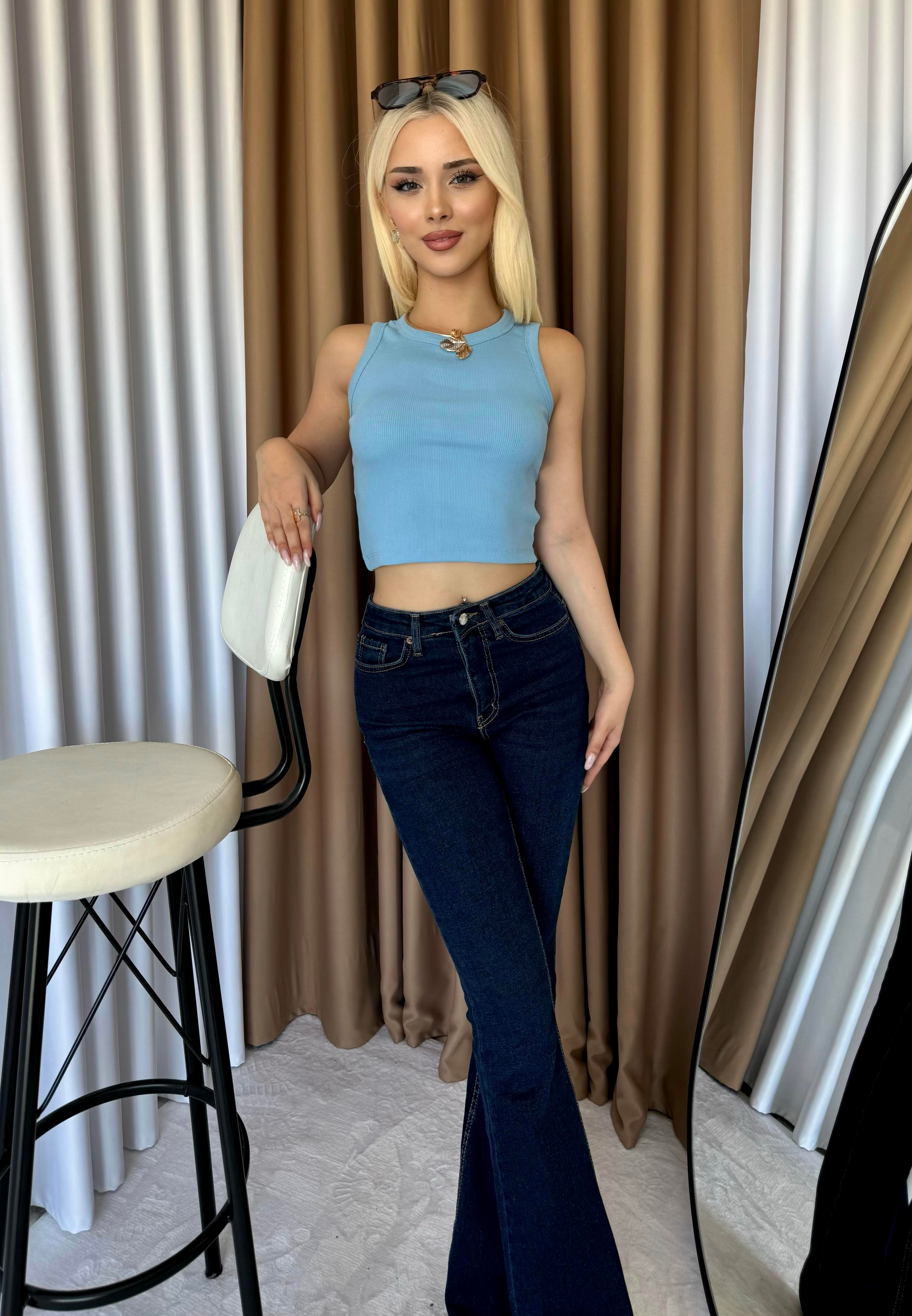 Halter Yaka Fitilli Likralı Crop