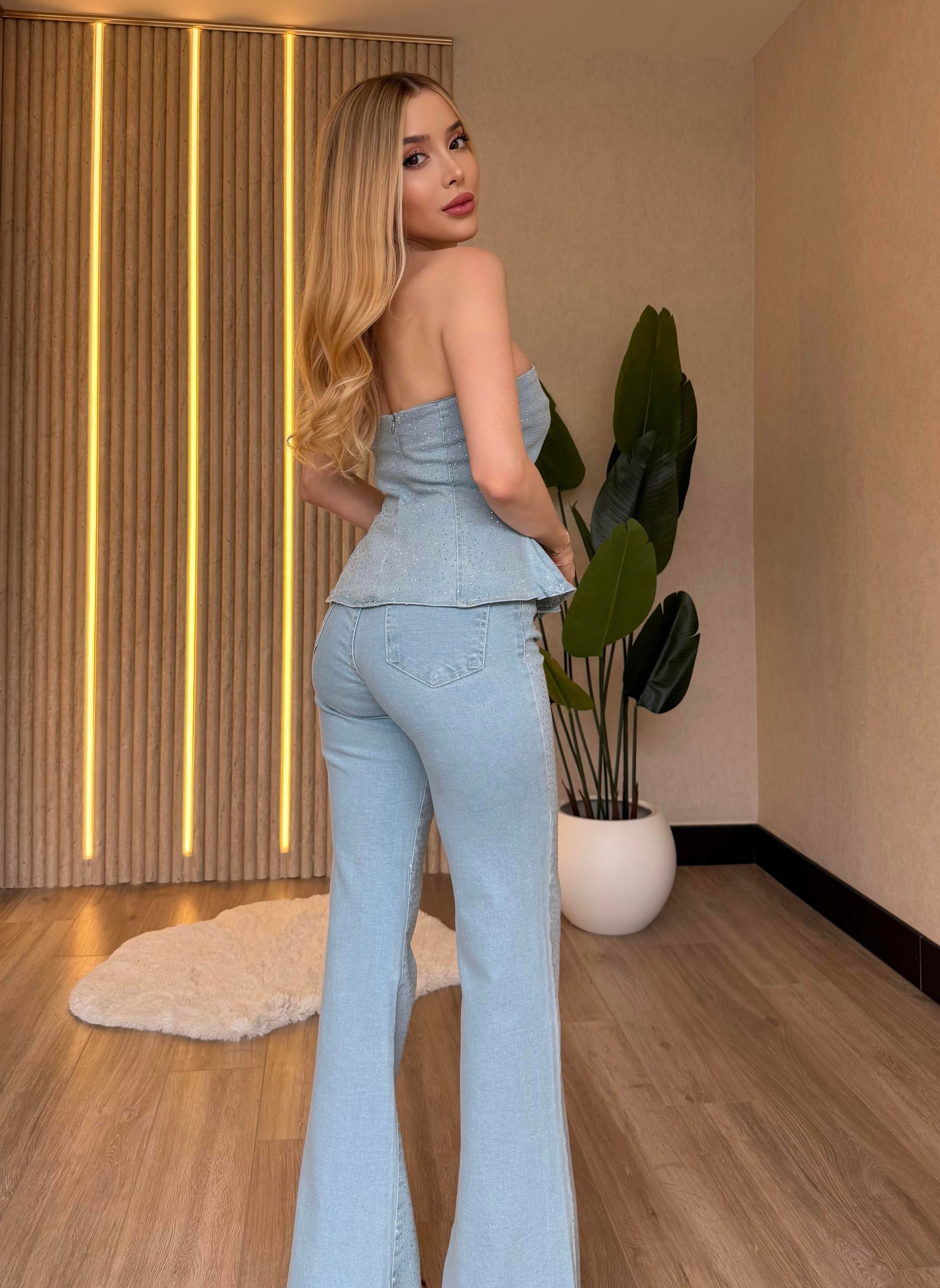 İce blue Shine Strapless Takım