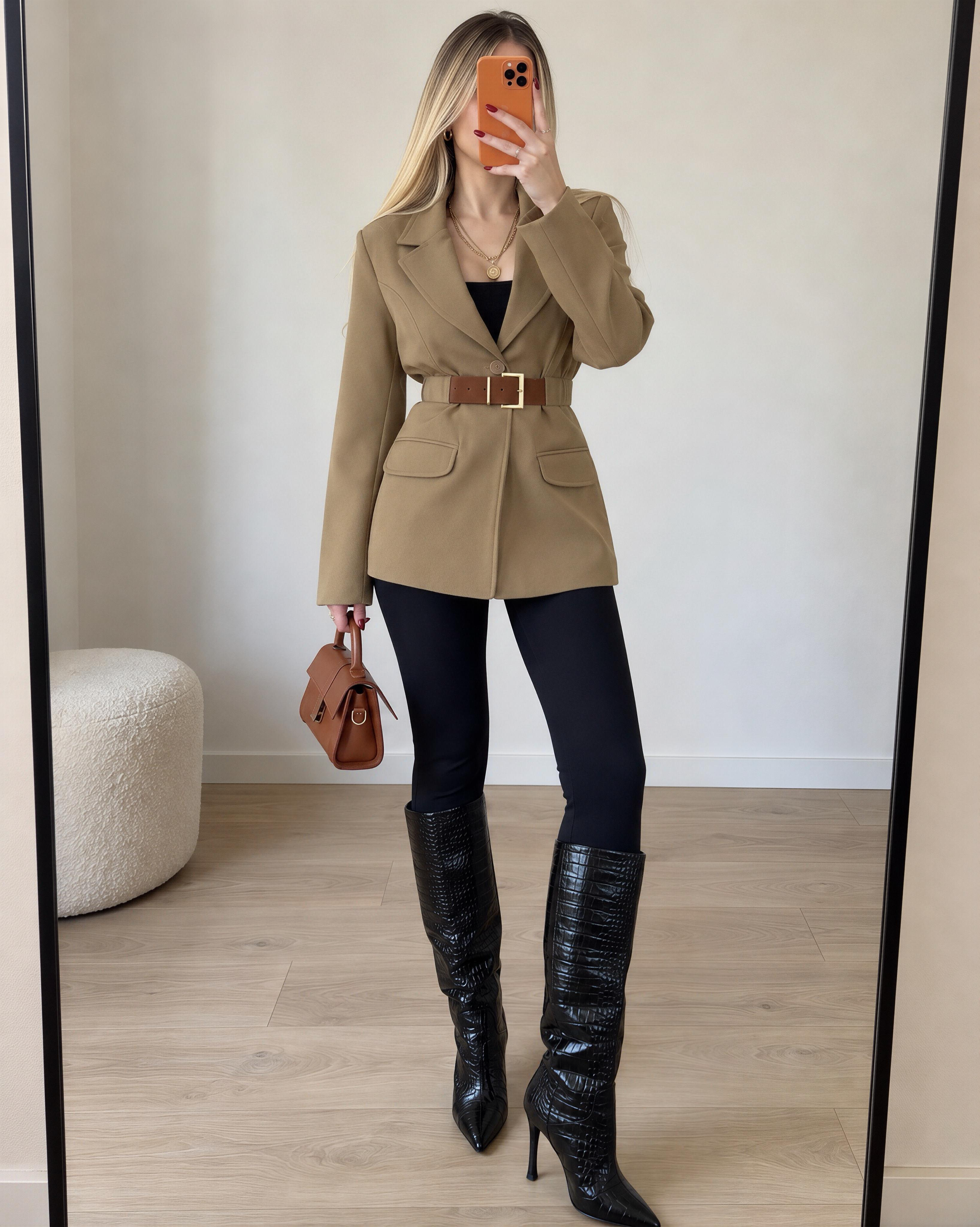 Kemer Detaylı İçi Astarlı Tasarım Blazer Ceket