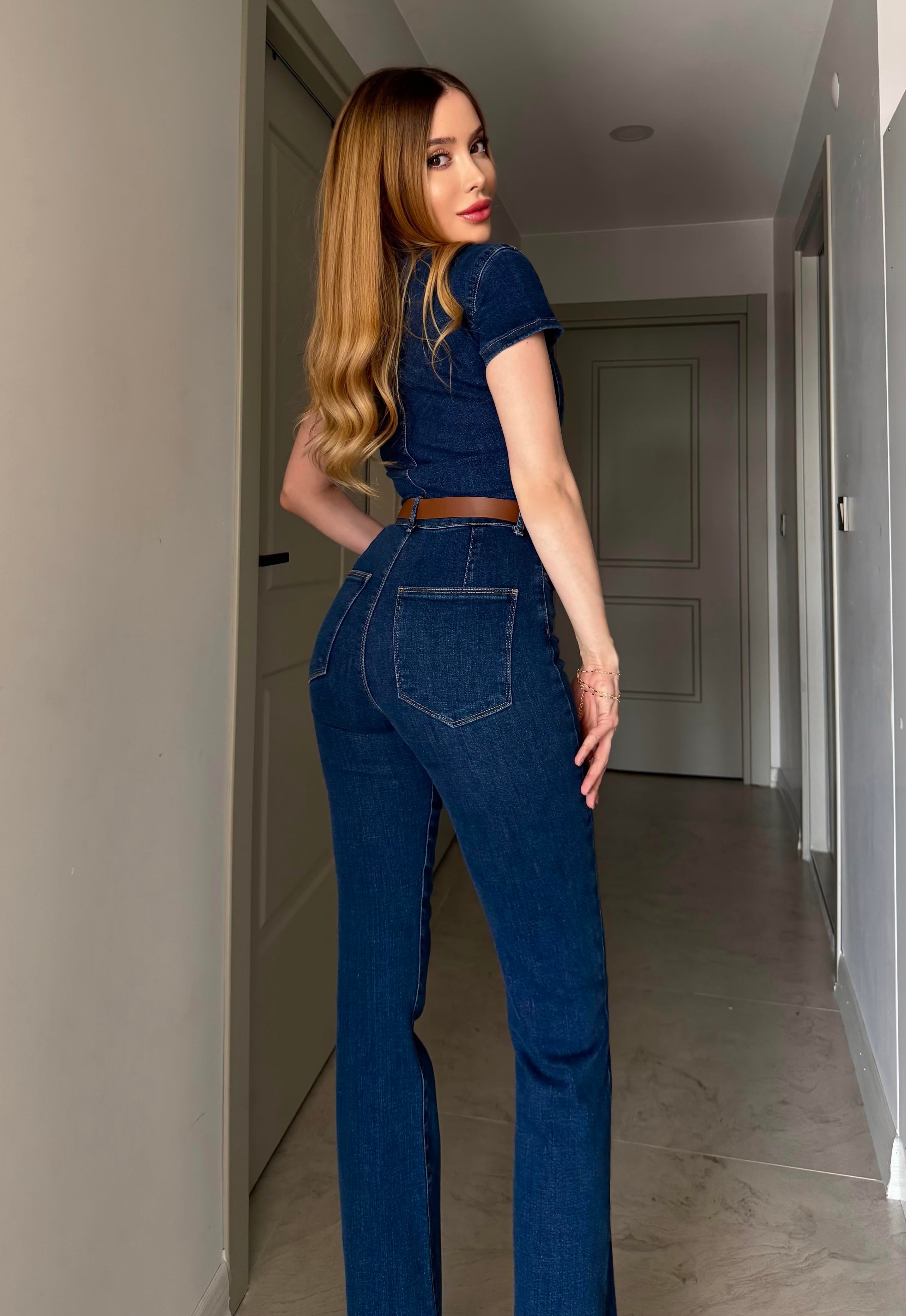 Kemerli Ultra Shape Fit Denim Tulum