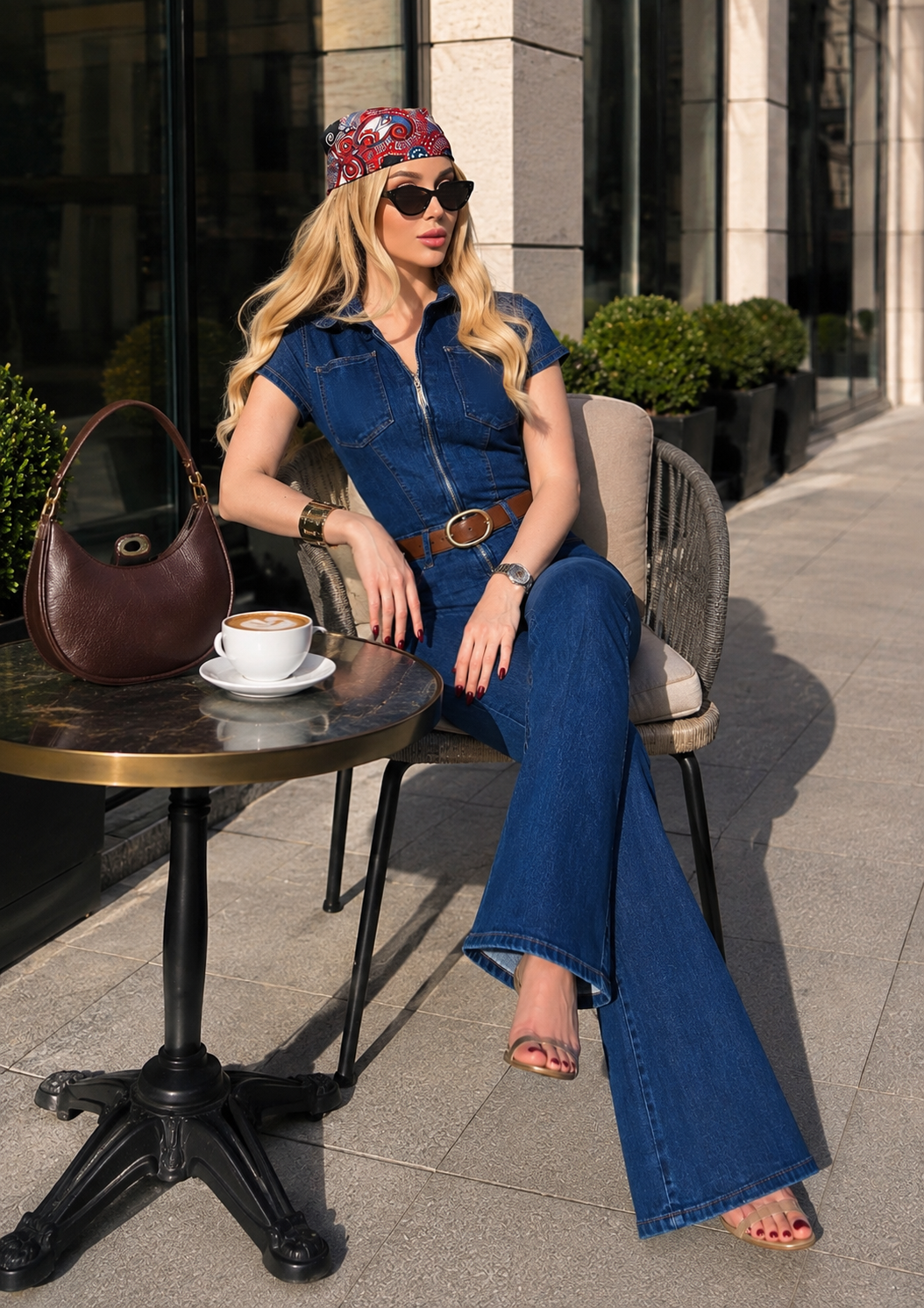Kemerli Ultra Shape Fit Denim Tulum