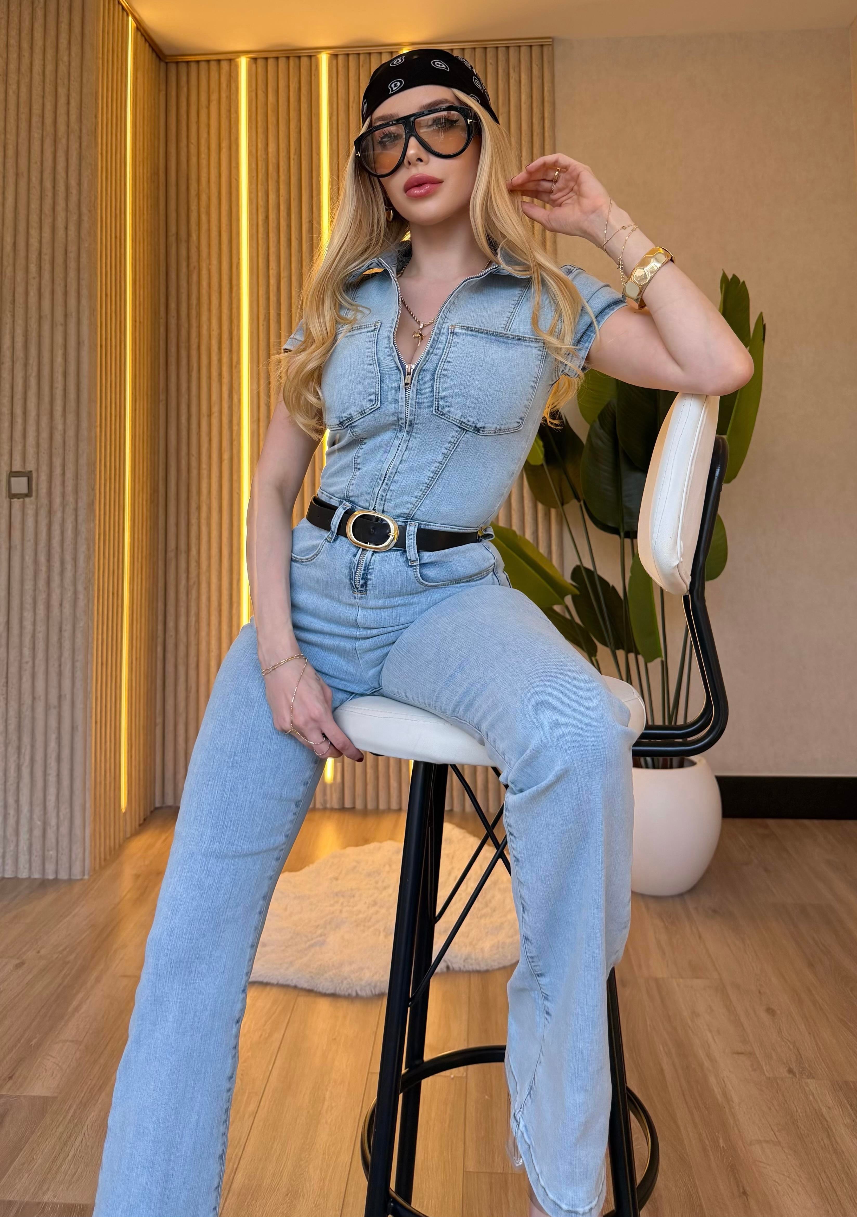 Kemerli Ultra Shape Fit Denim Tulum