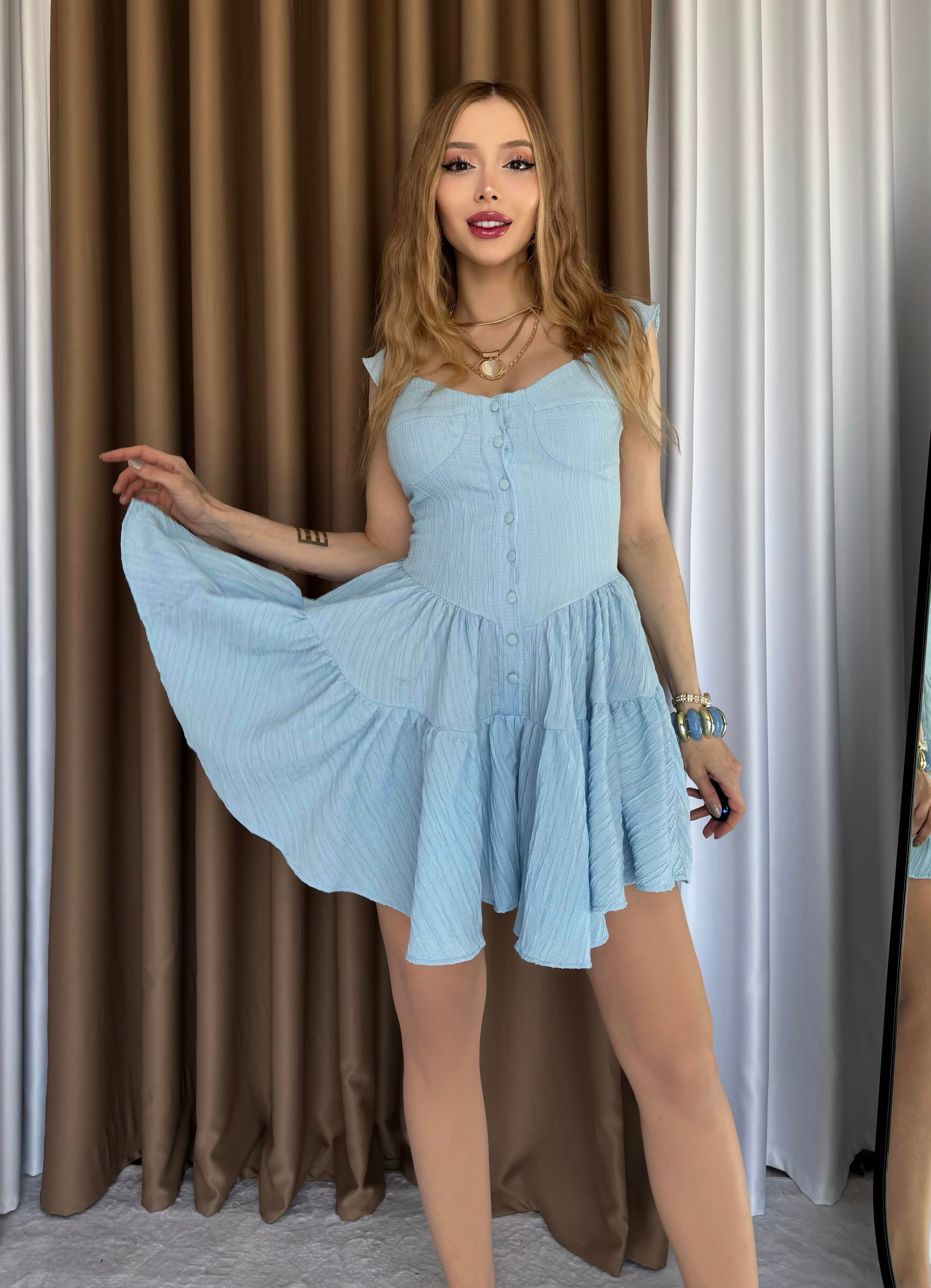 Krep Kumaş Düğmeli Bella Yazlık Elbise Tulum