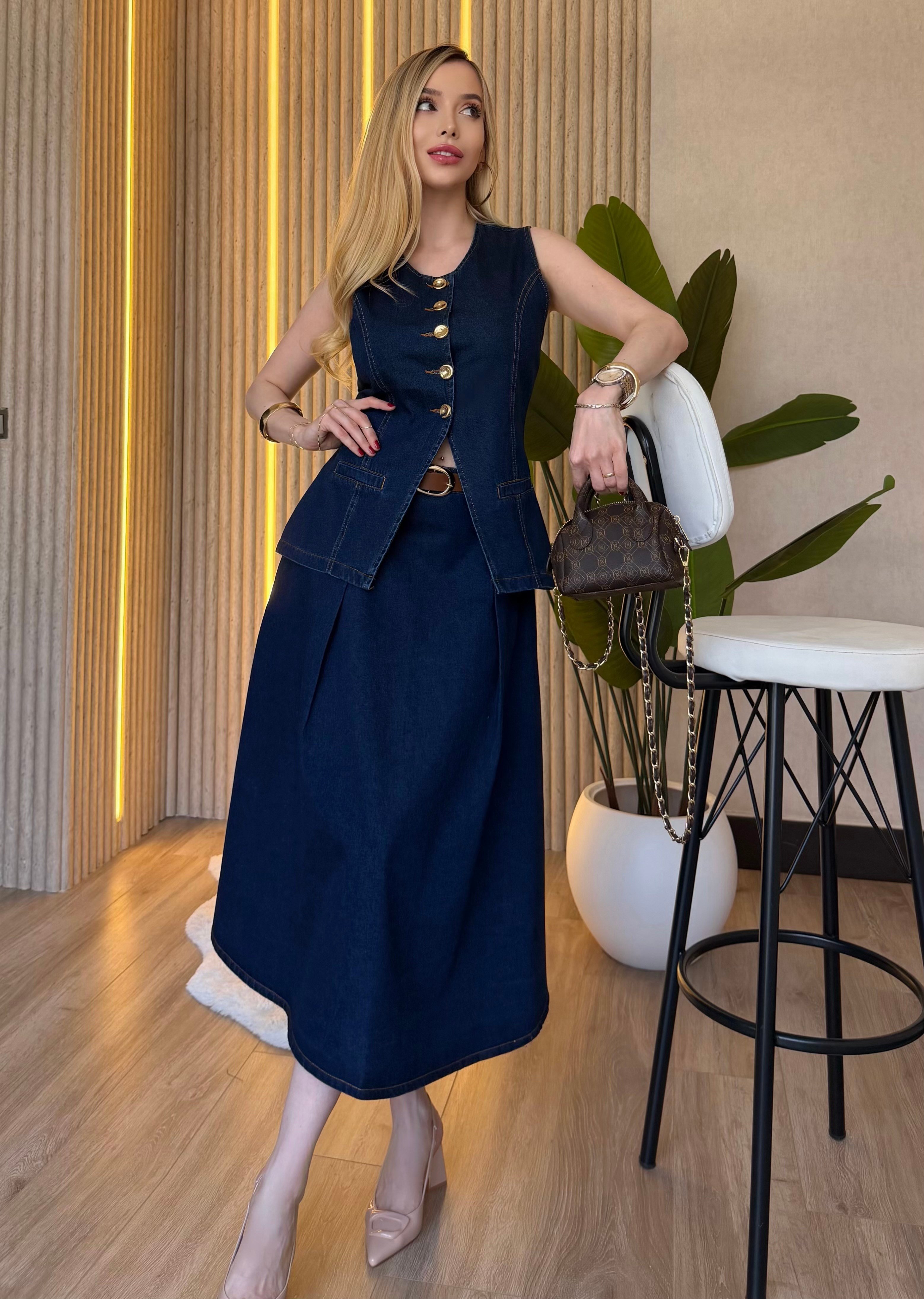 Madame Denim Gold Düğmeli Takım