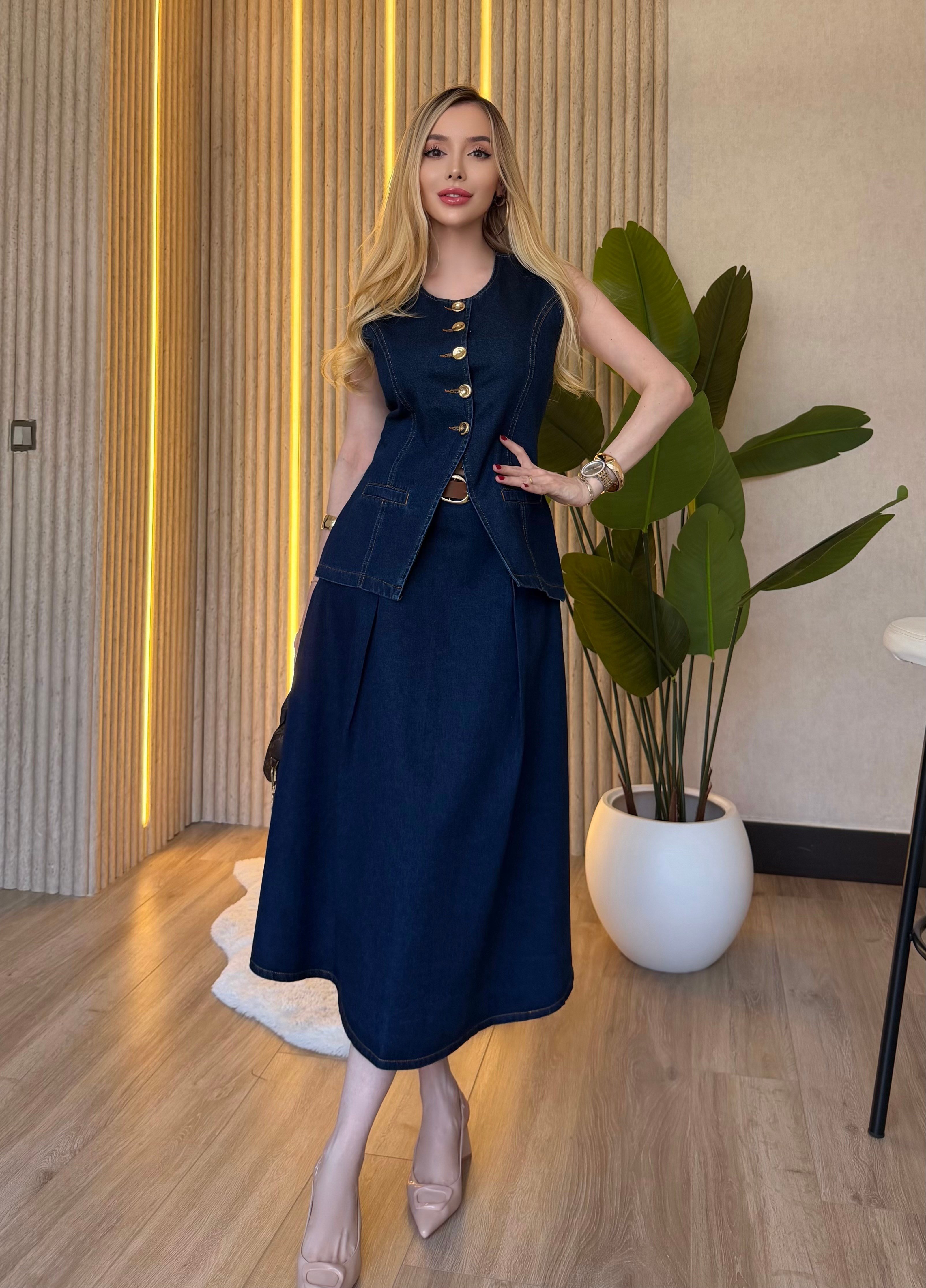 Madame Denim Gold Düğmeli Takım