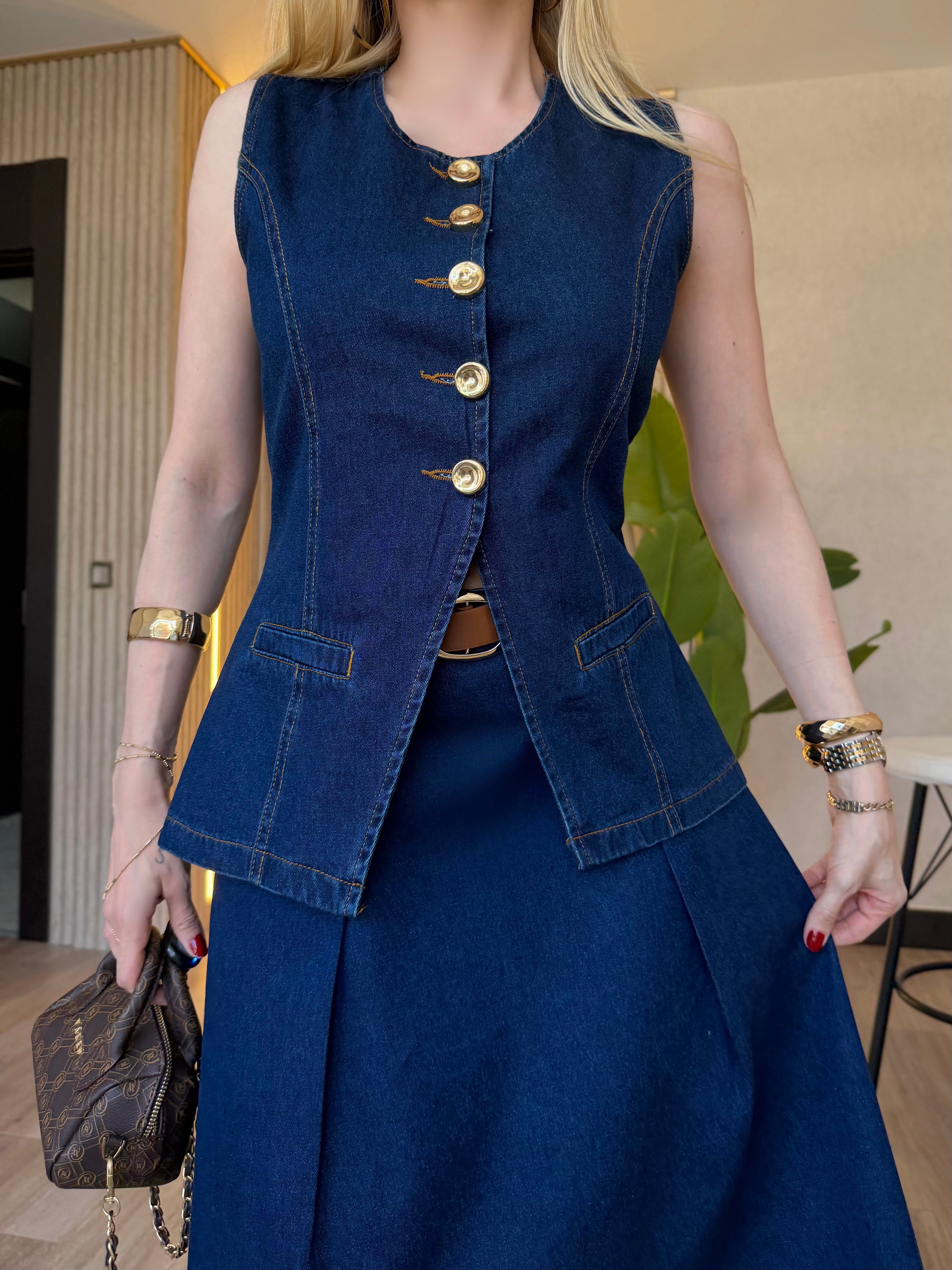 Madame Denim Gold Düğmeli Takım