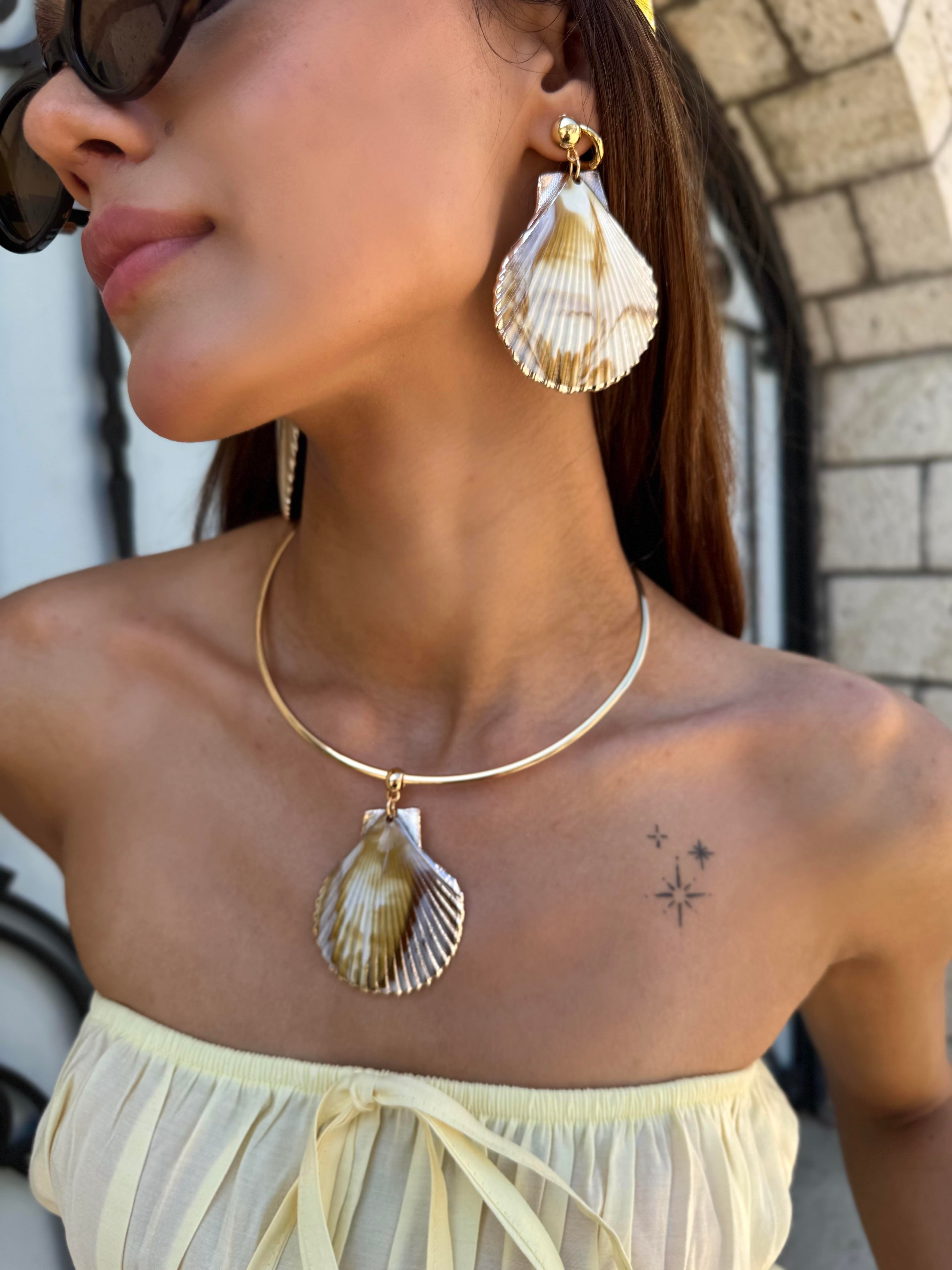 Marina Pearl Shells Kolye Küpe Set