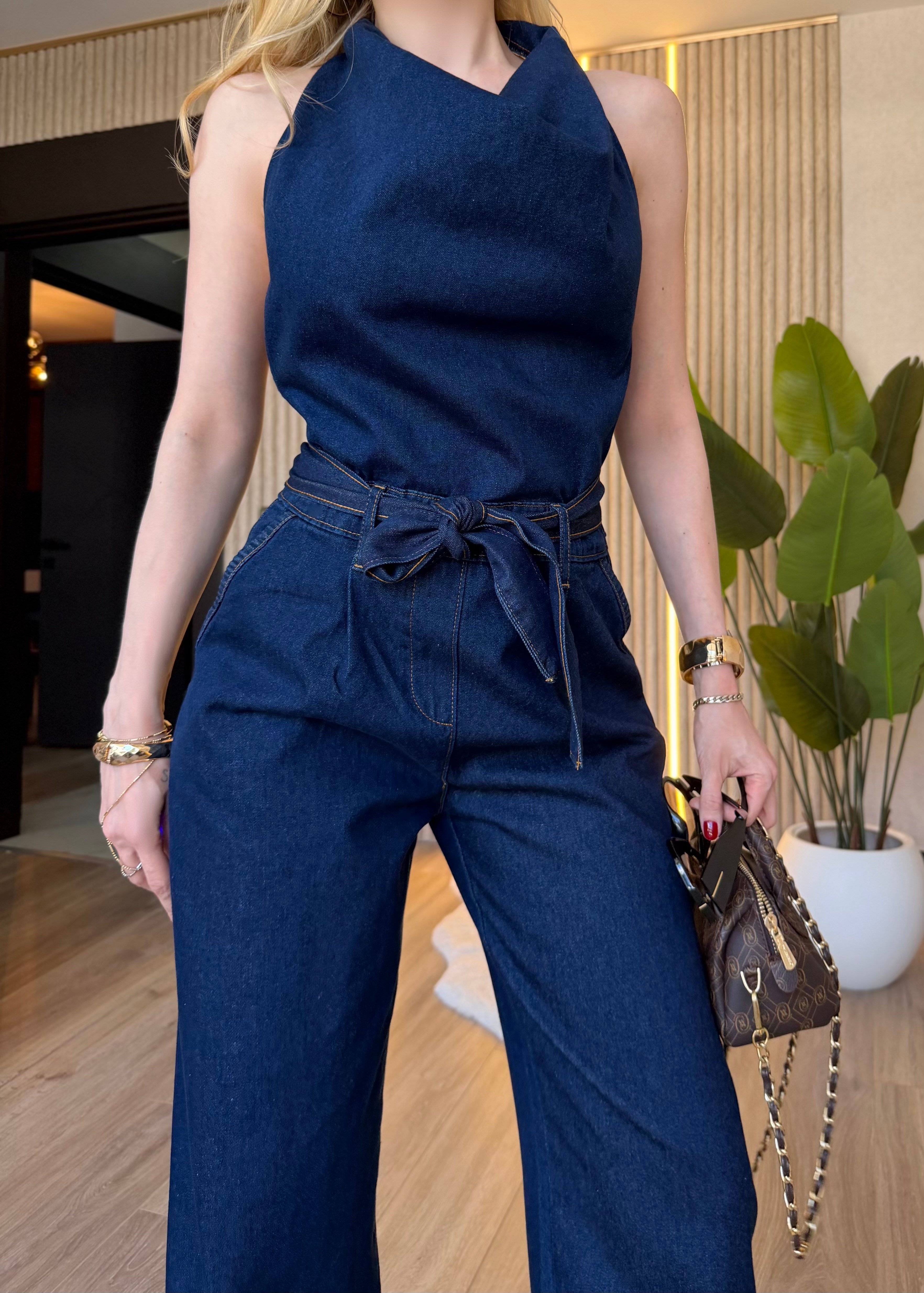 Midnight Prestige Sırt Detaylı Denim Tulum