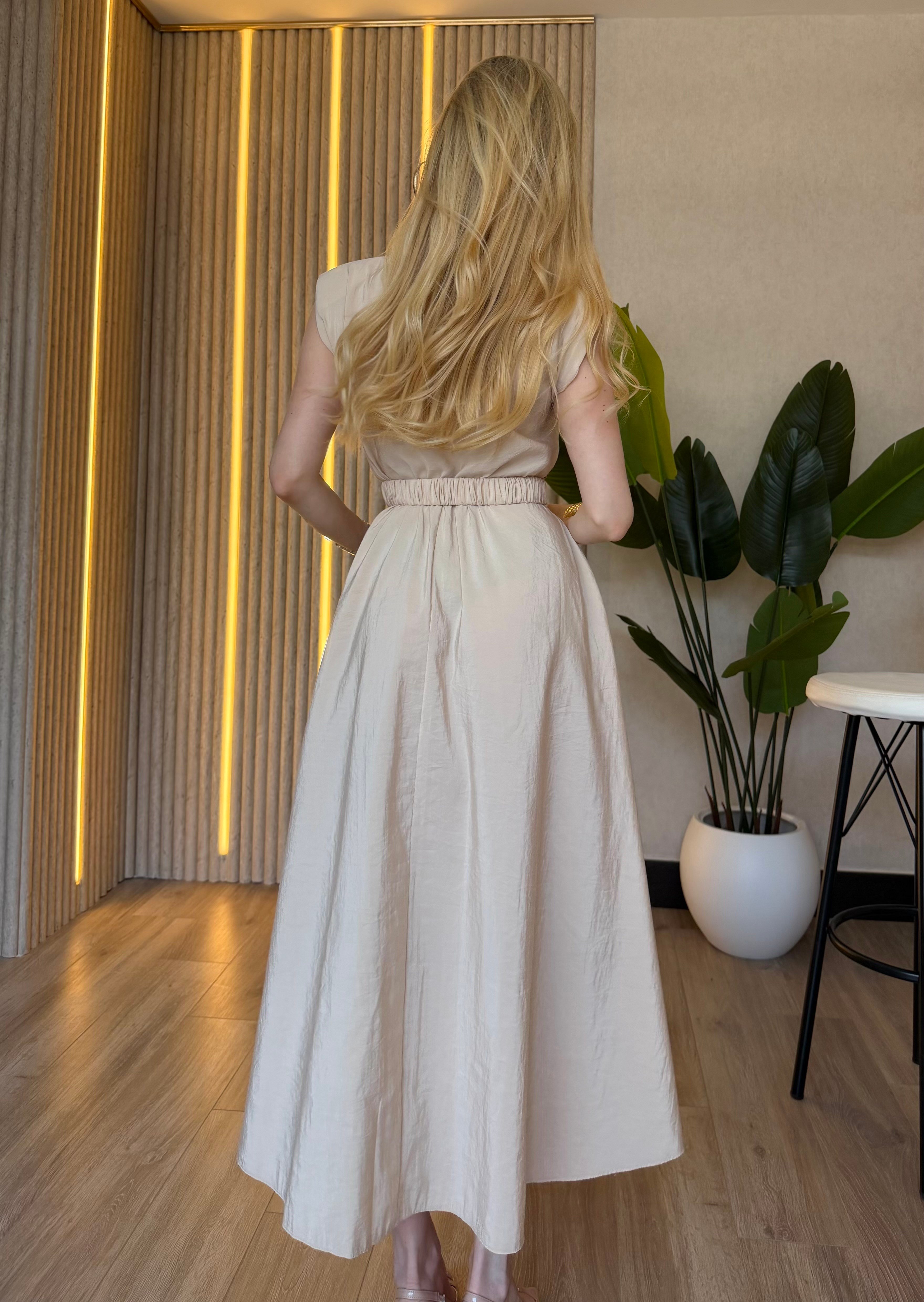 Monaco Chic Gold Tokalı Midi Elbise