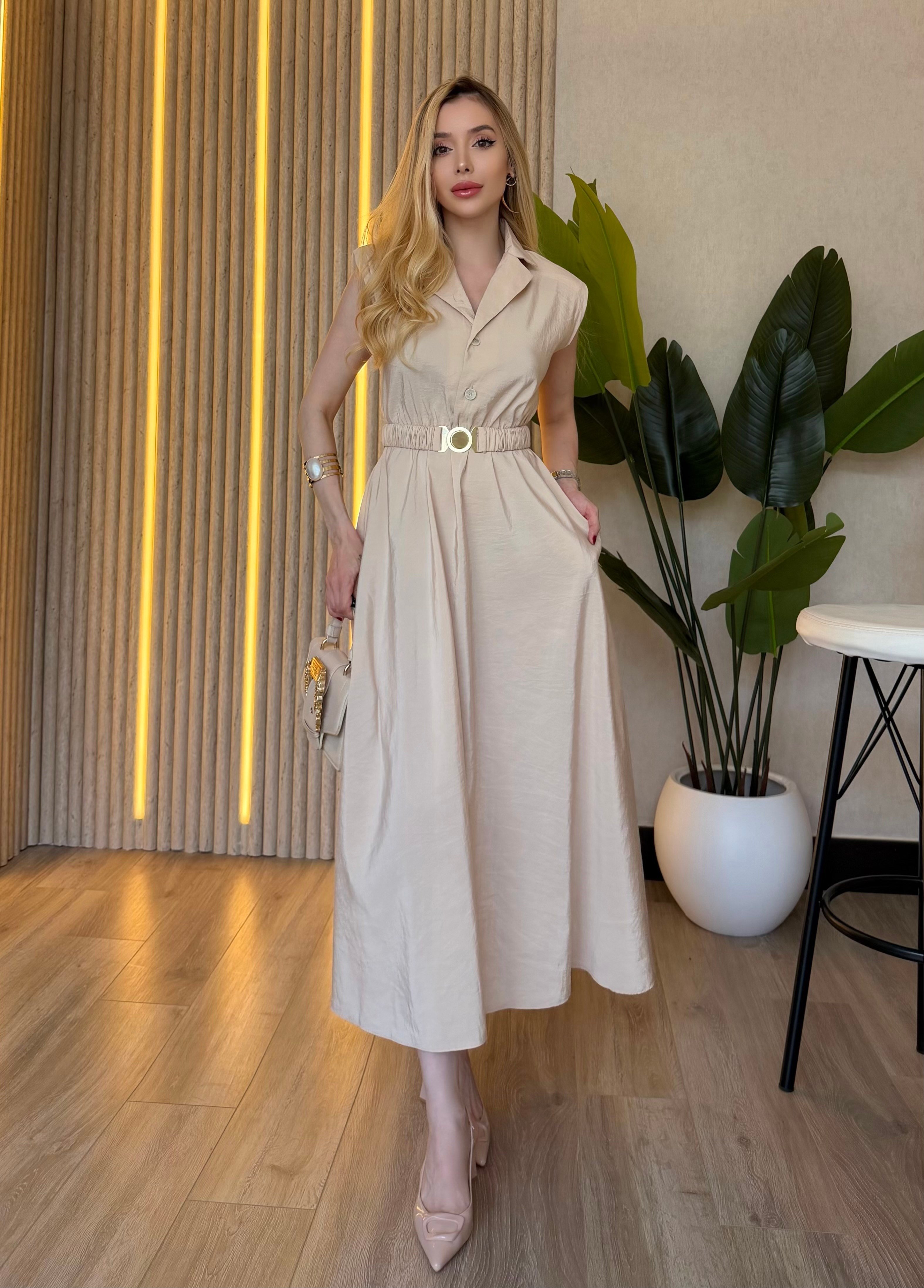 Monaco Chic Gold Tokalı Midi Elbise