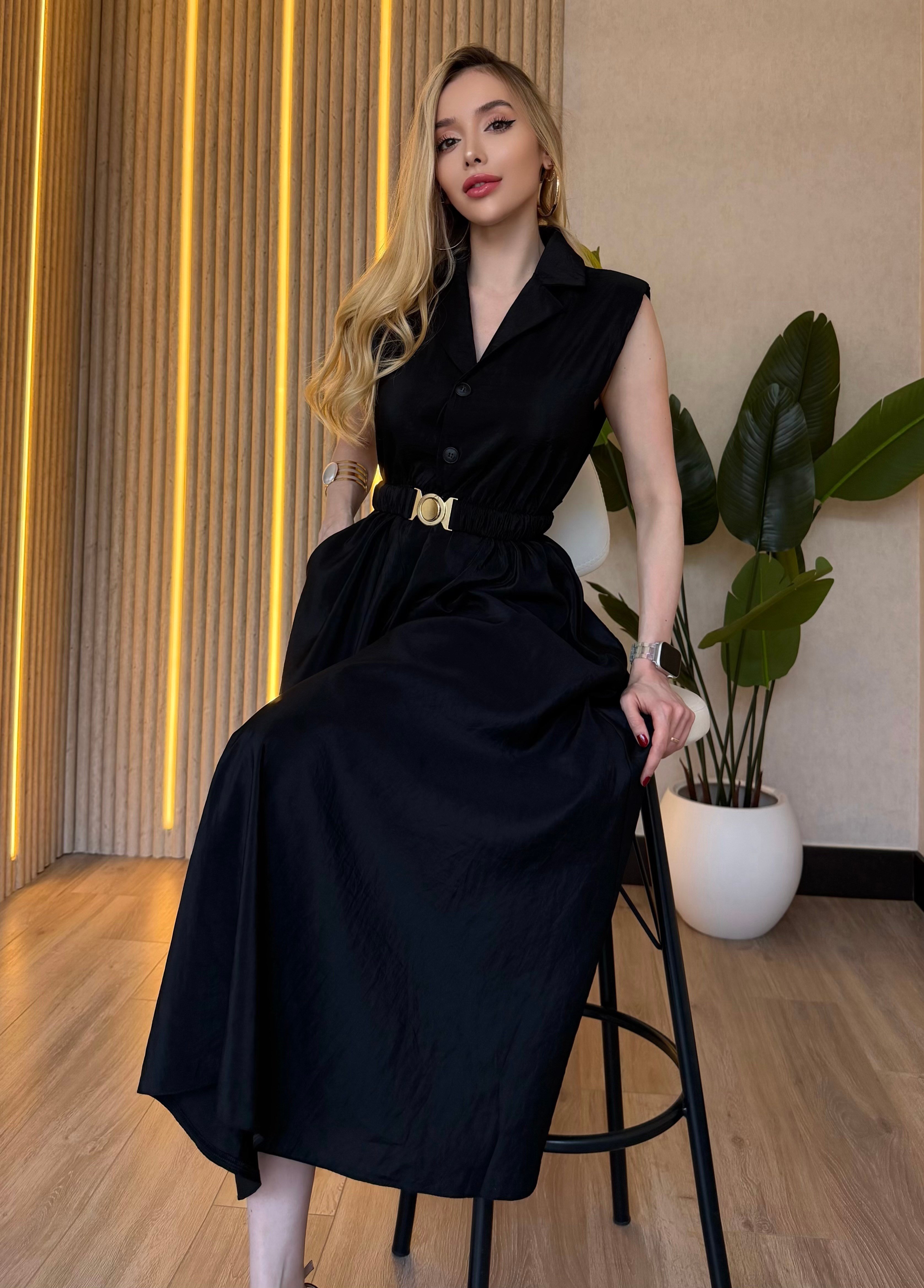 Monaco Chic Gold Tokalı Midi Elbise