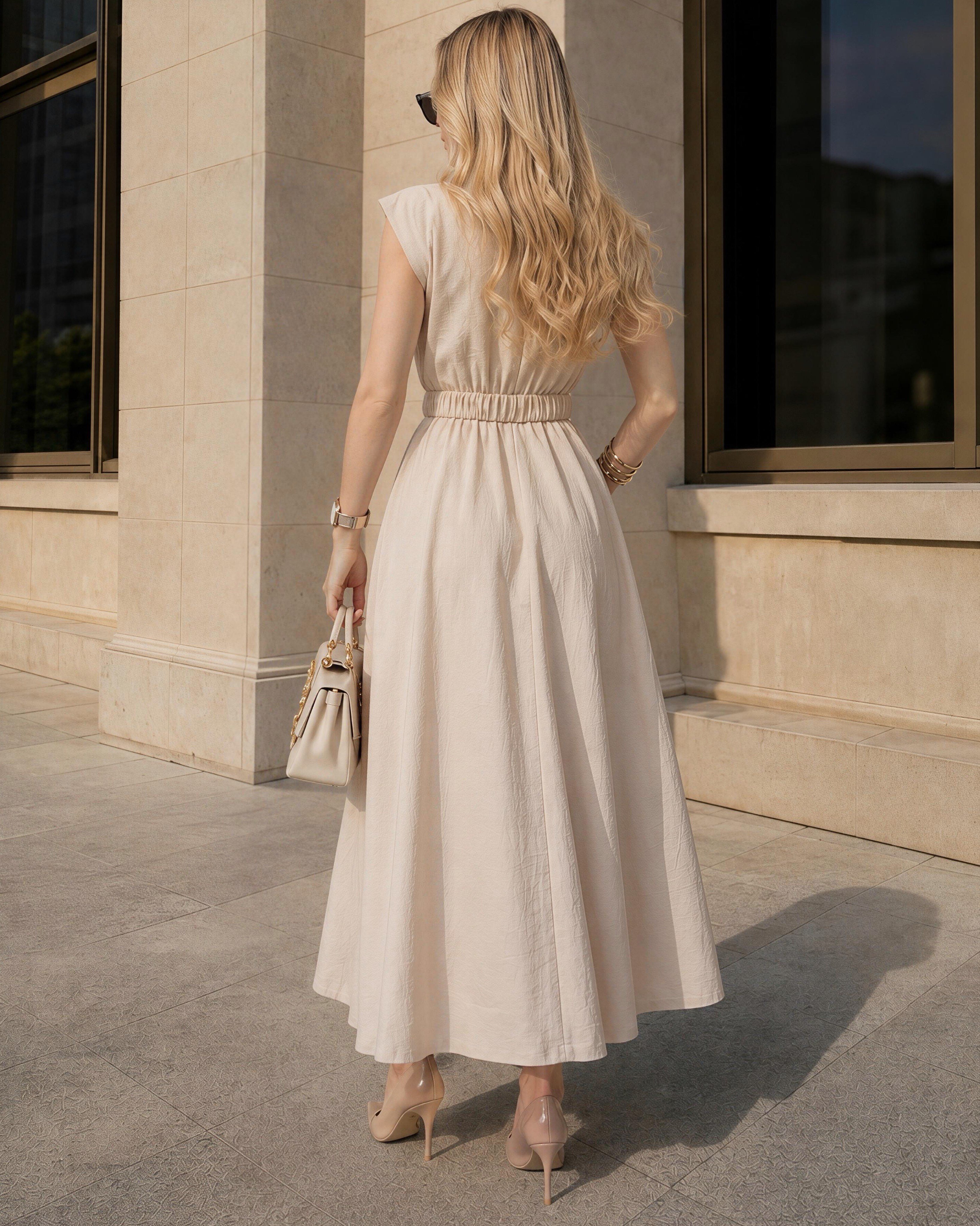 Monaco Chic Gold Tokalı Midi Elbise