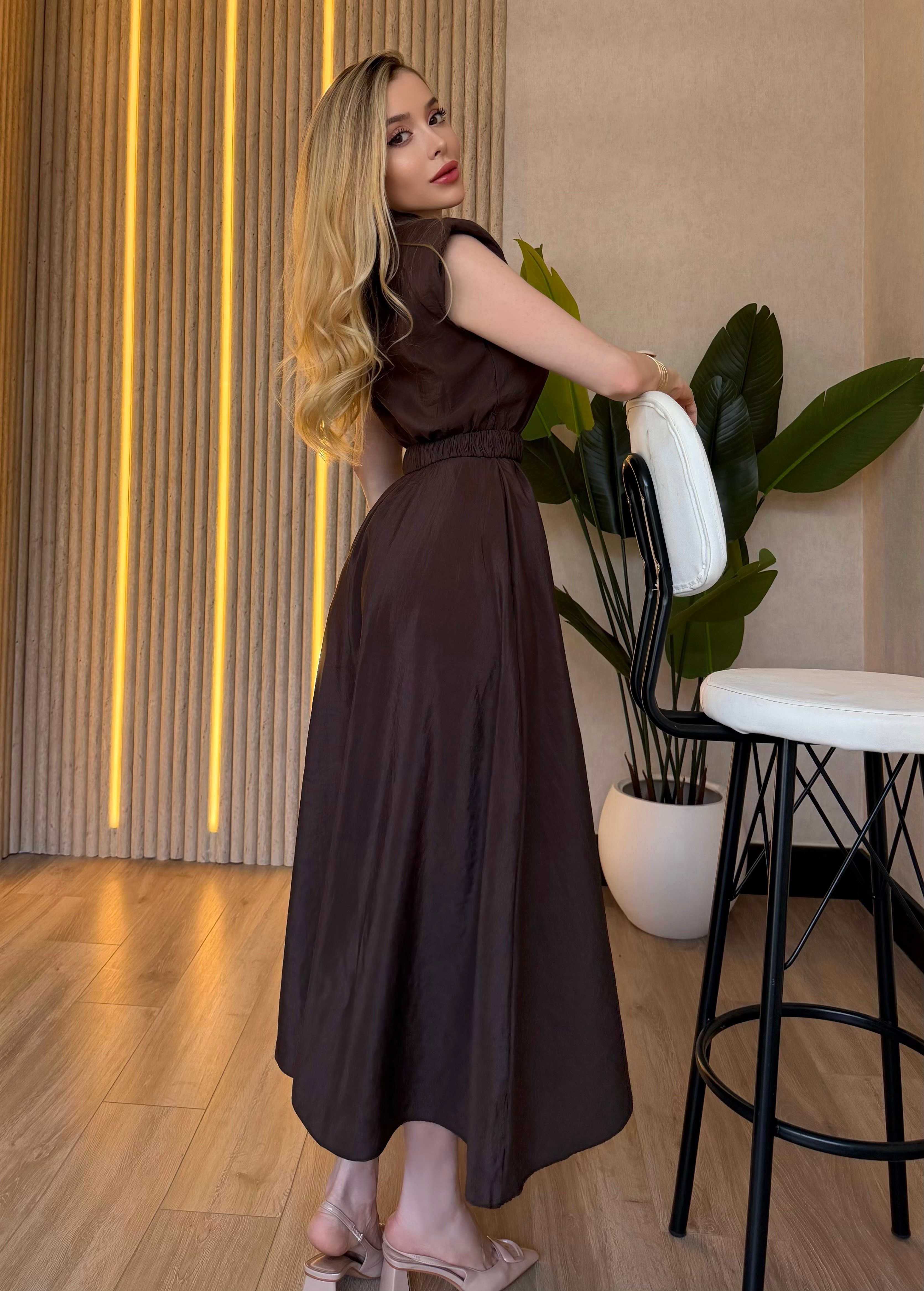 Monaco Chic Gold Tokalı Midi Elbise