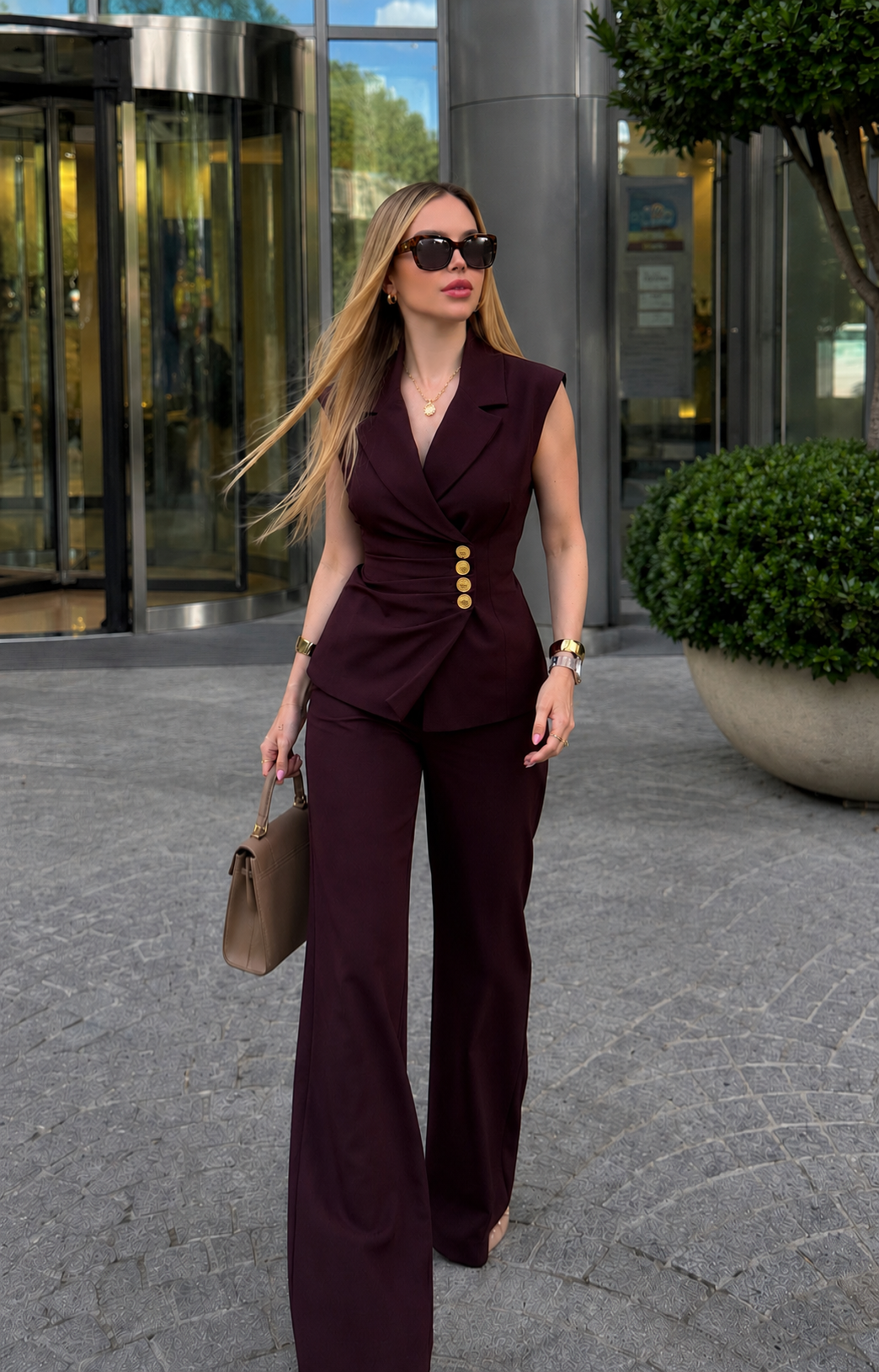Monaco Elegance Gold Düğmeli Yelek Pantolon Takım