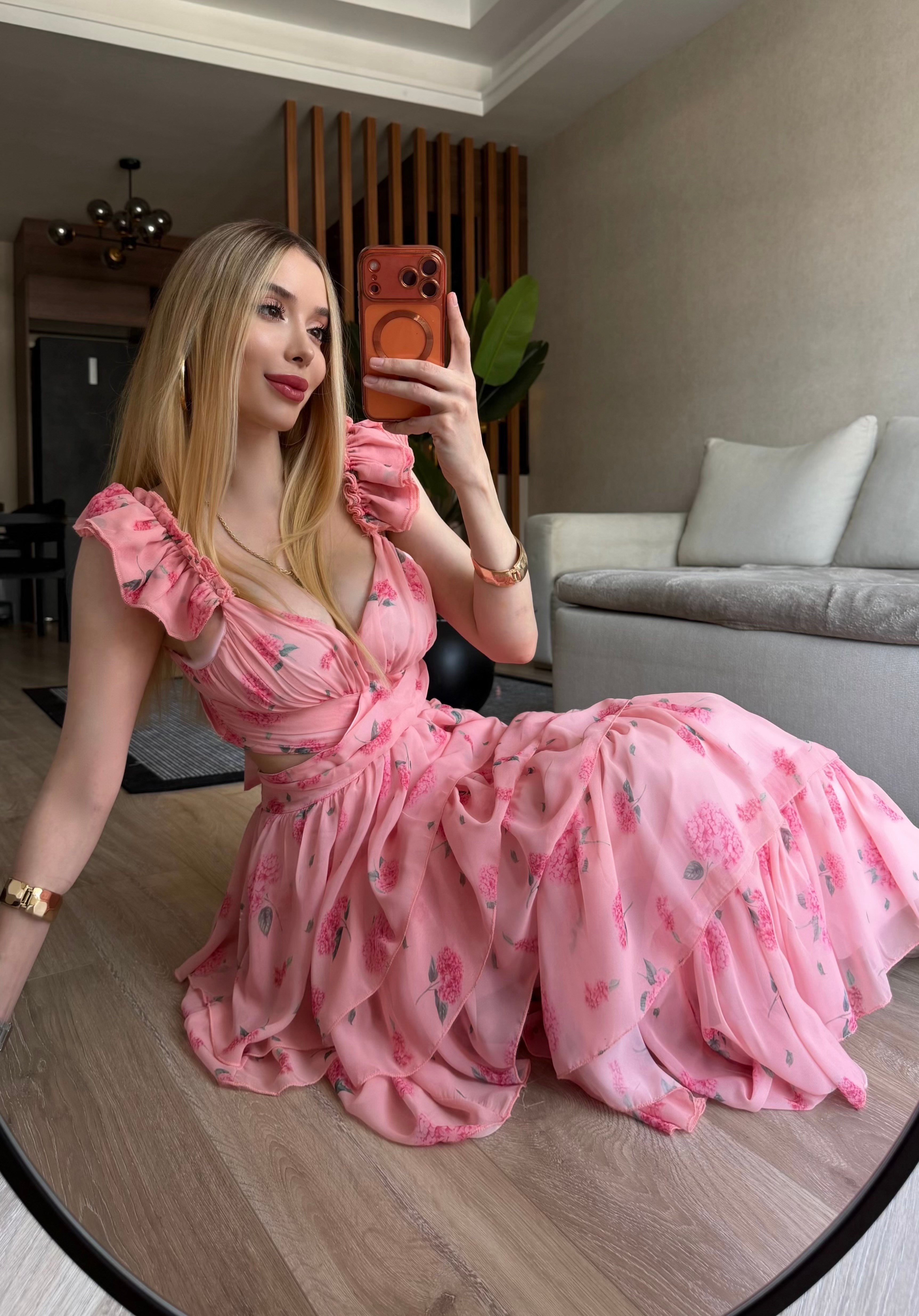 Pink Bloom Kat Kat Tasarım Maxi Elbise