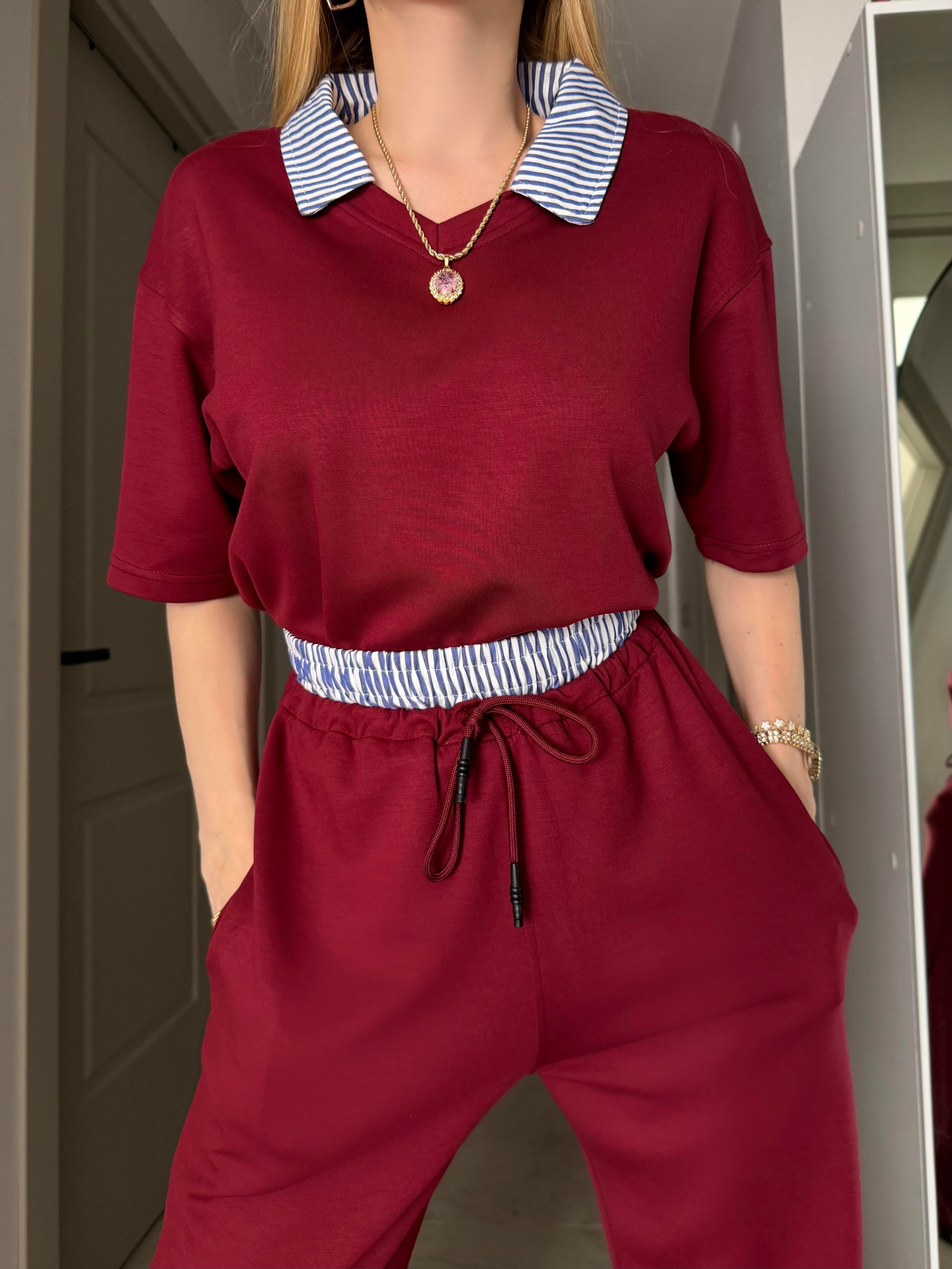Polo Yaka Çizgi Detaylı Royal Stripe Takım