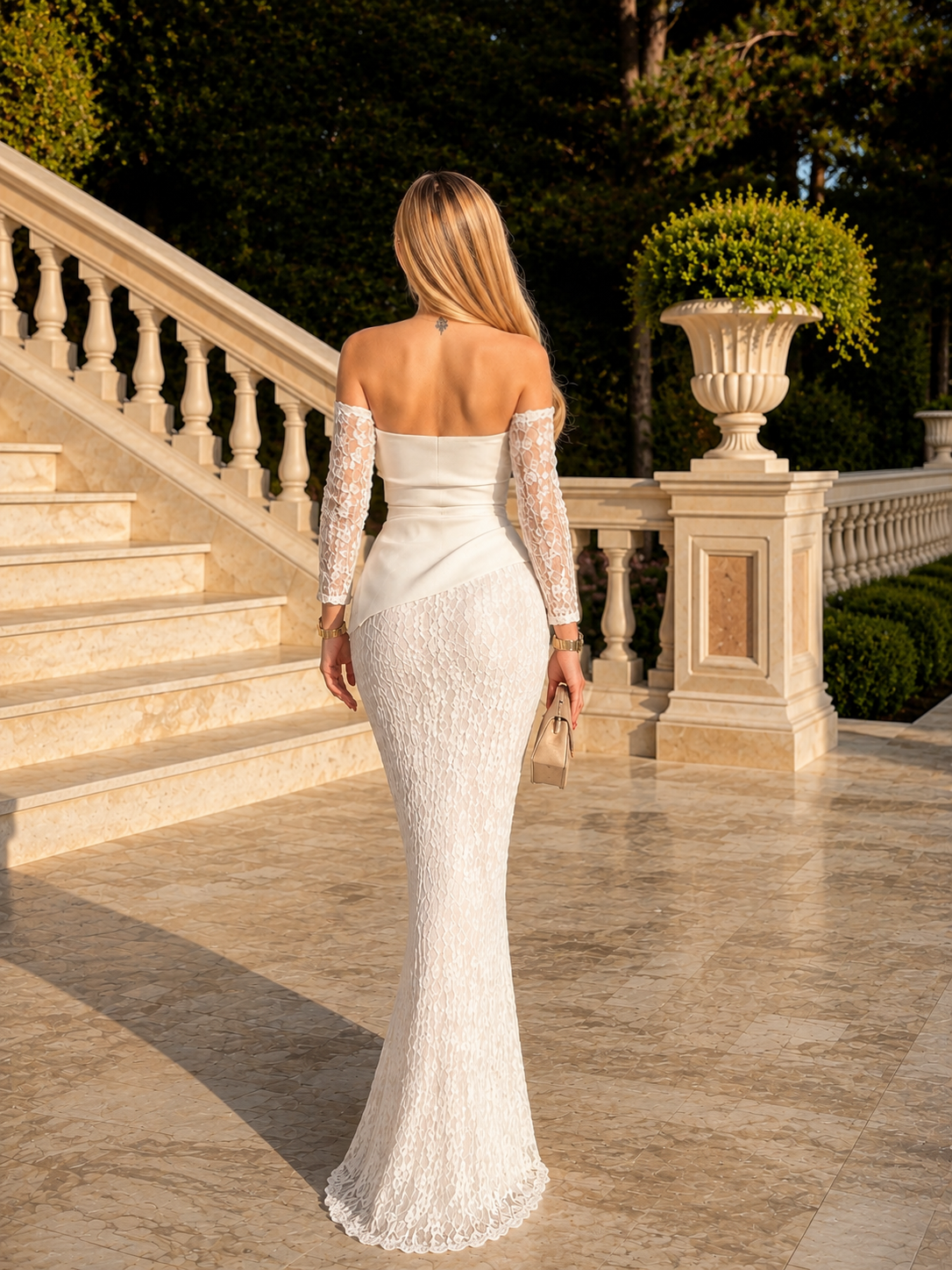 Premium Veloura Royale Dantel Elbise Takım Kahve