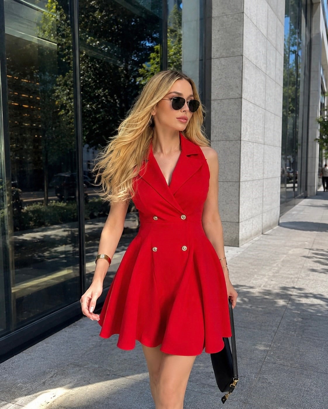 Queen Line Gold Düğmeli Fit Elbise