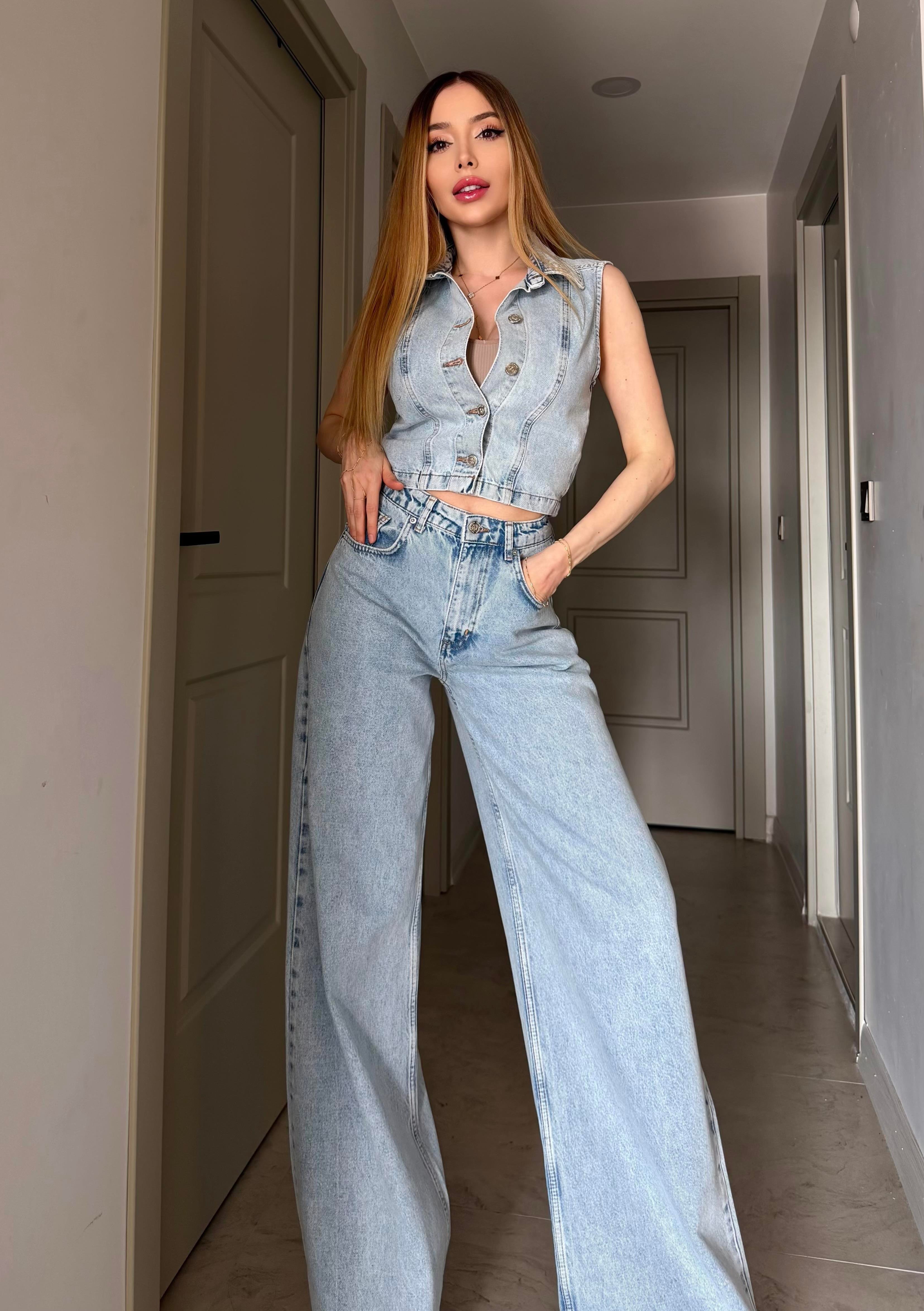 Retro Muse Denim Yelek Takım