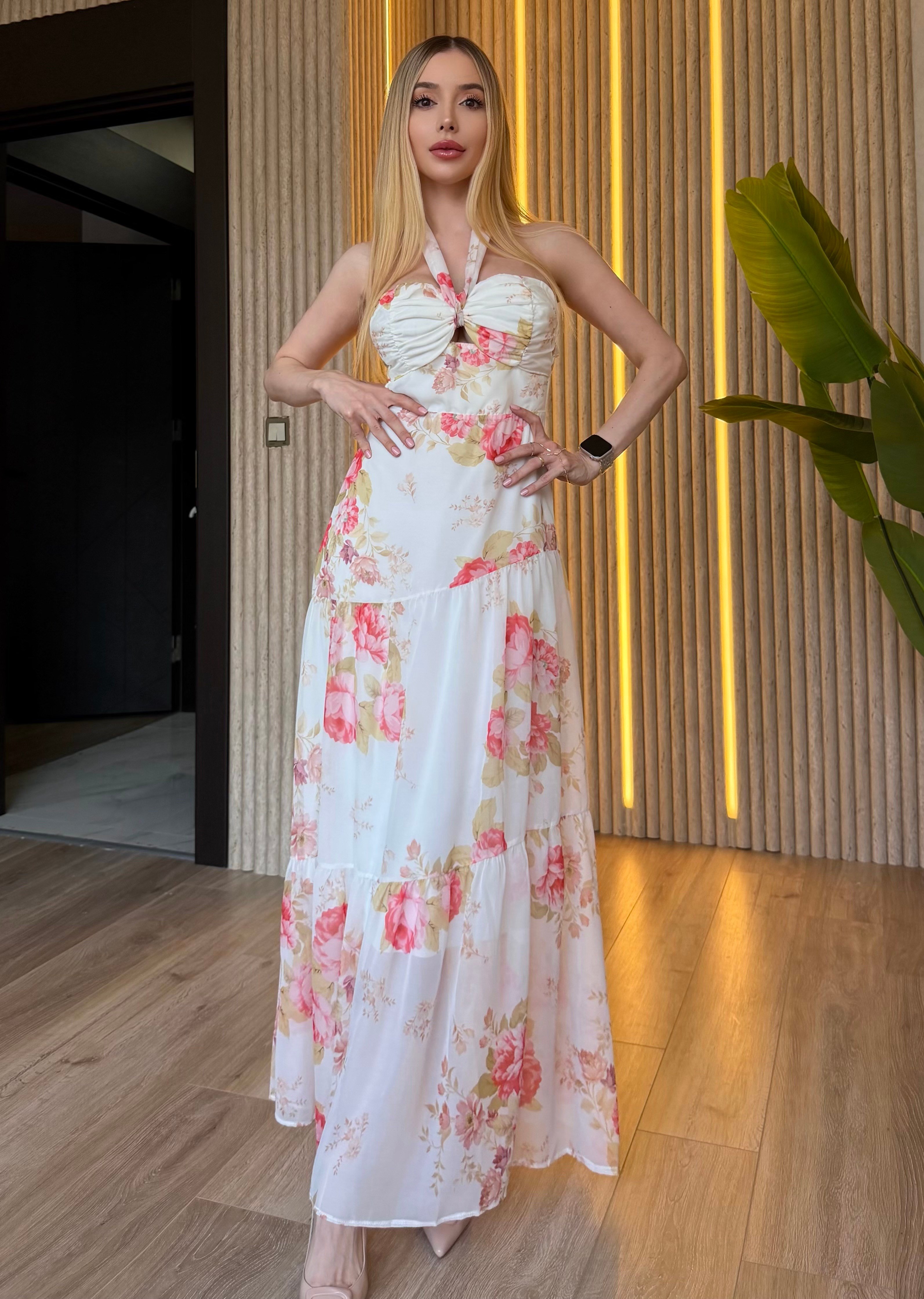 Rose Bloom Maxi Elbise