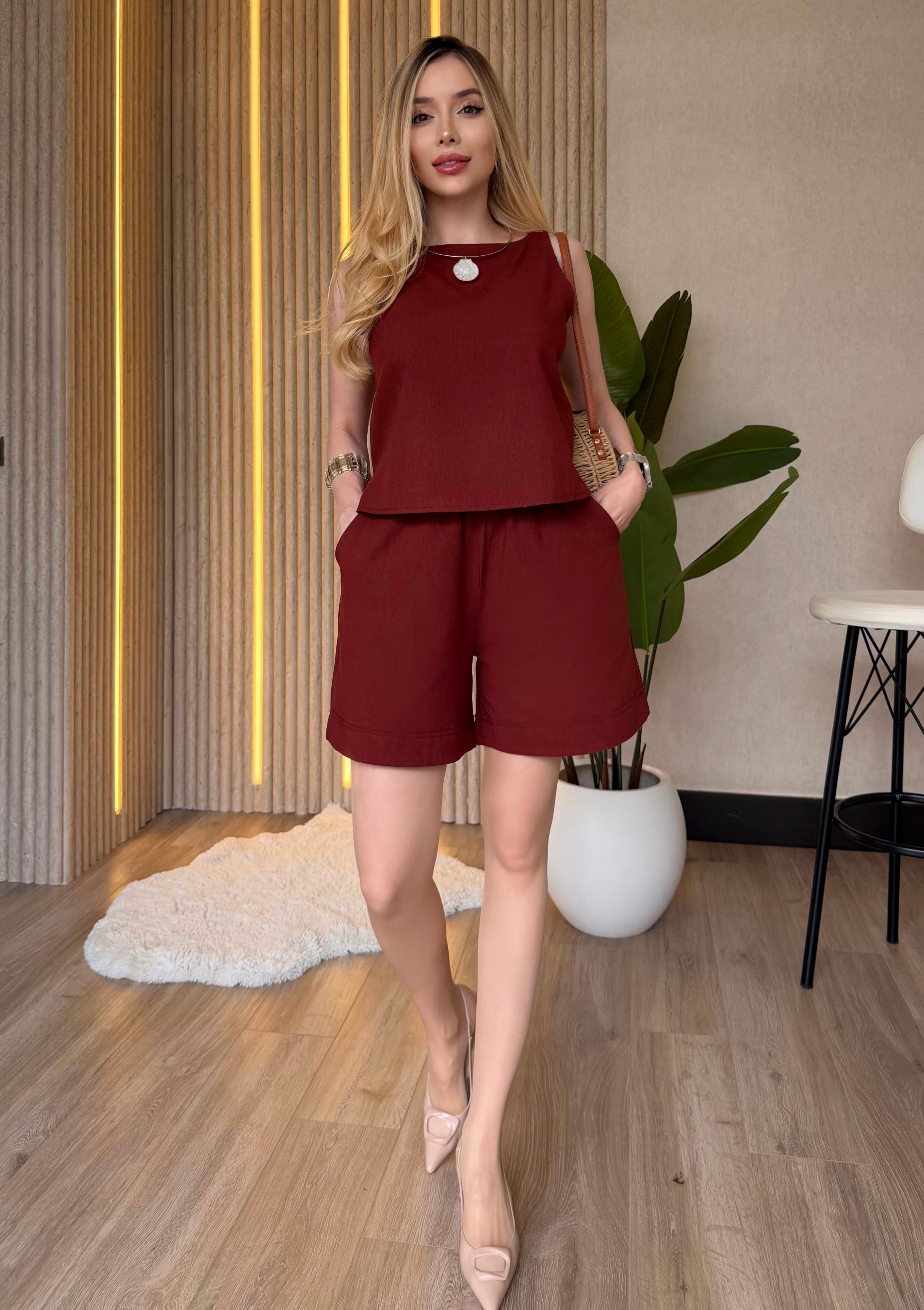 Santorini Touch Keten Şort Takım