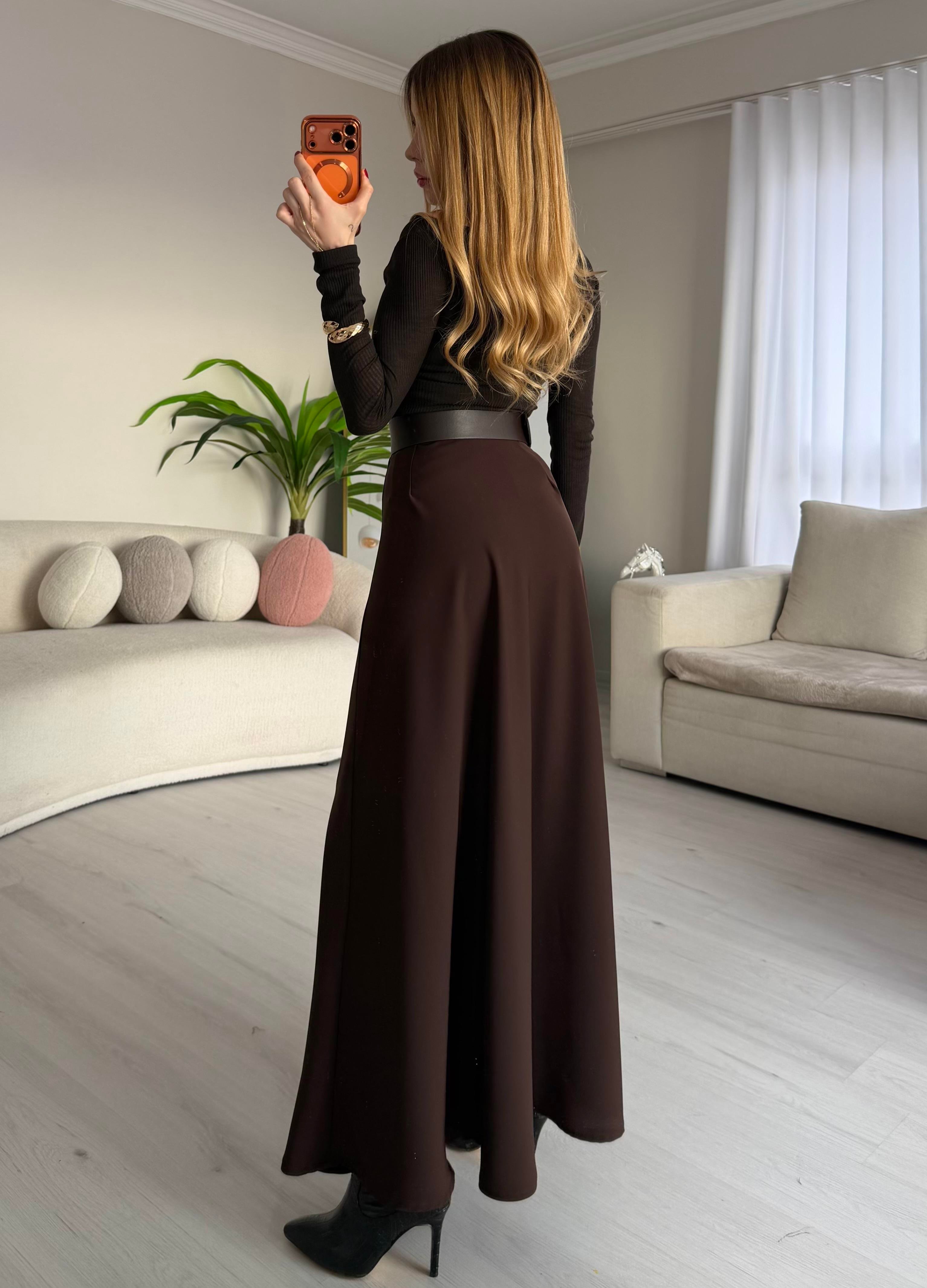 Silhouette Akışkan Maxi Etek(Kemer Dahil Değildir)