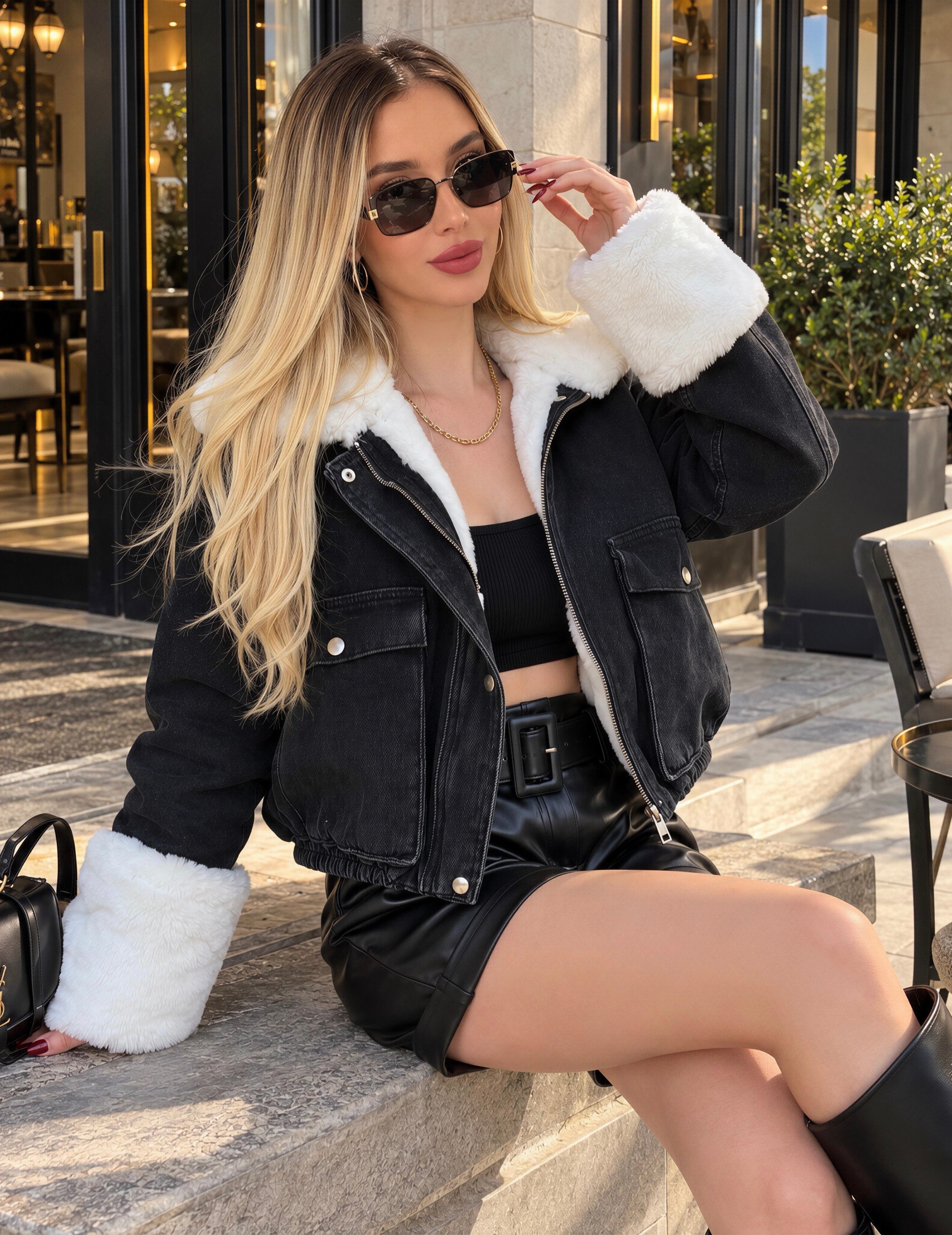 Snow Muse Kürk Detaylı Denim Mont
